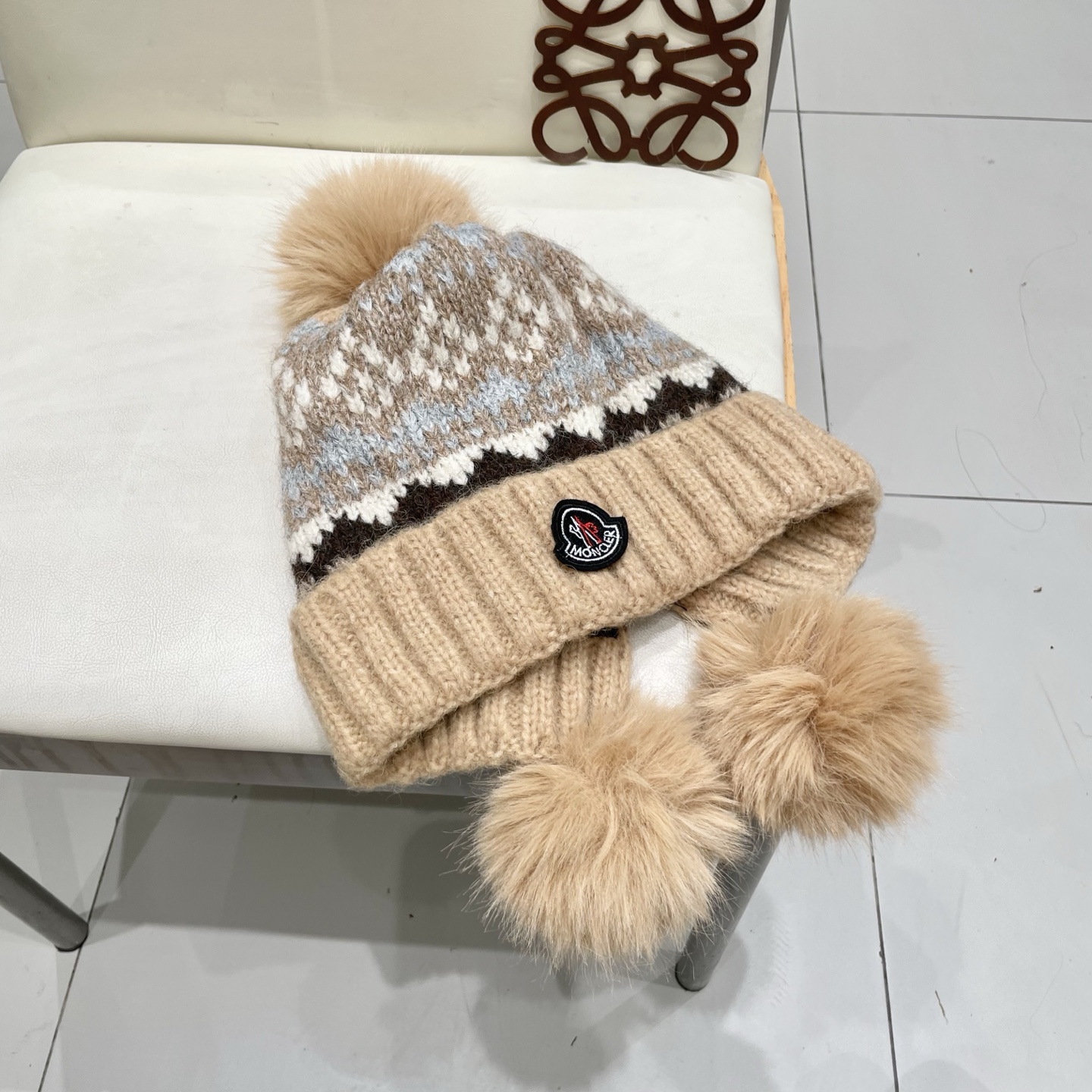  蒙口Moncler盟可睐💥毛线帽子女秋冬季提花针织护耳帽加厚保暖雷锋帽可爱毛球百搭冷帽