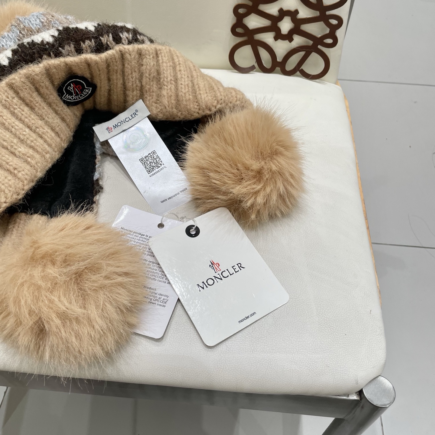  蒙口Moncler盟可睐💥毛线帽子女秋冬季提花针织护耳帽加厚保暖雷锋帽可爱毛球百搭冷帽