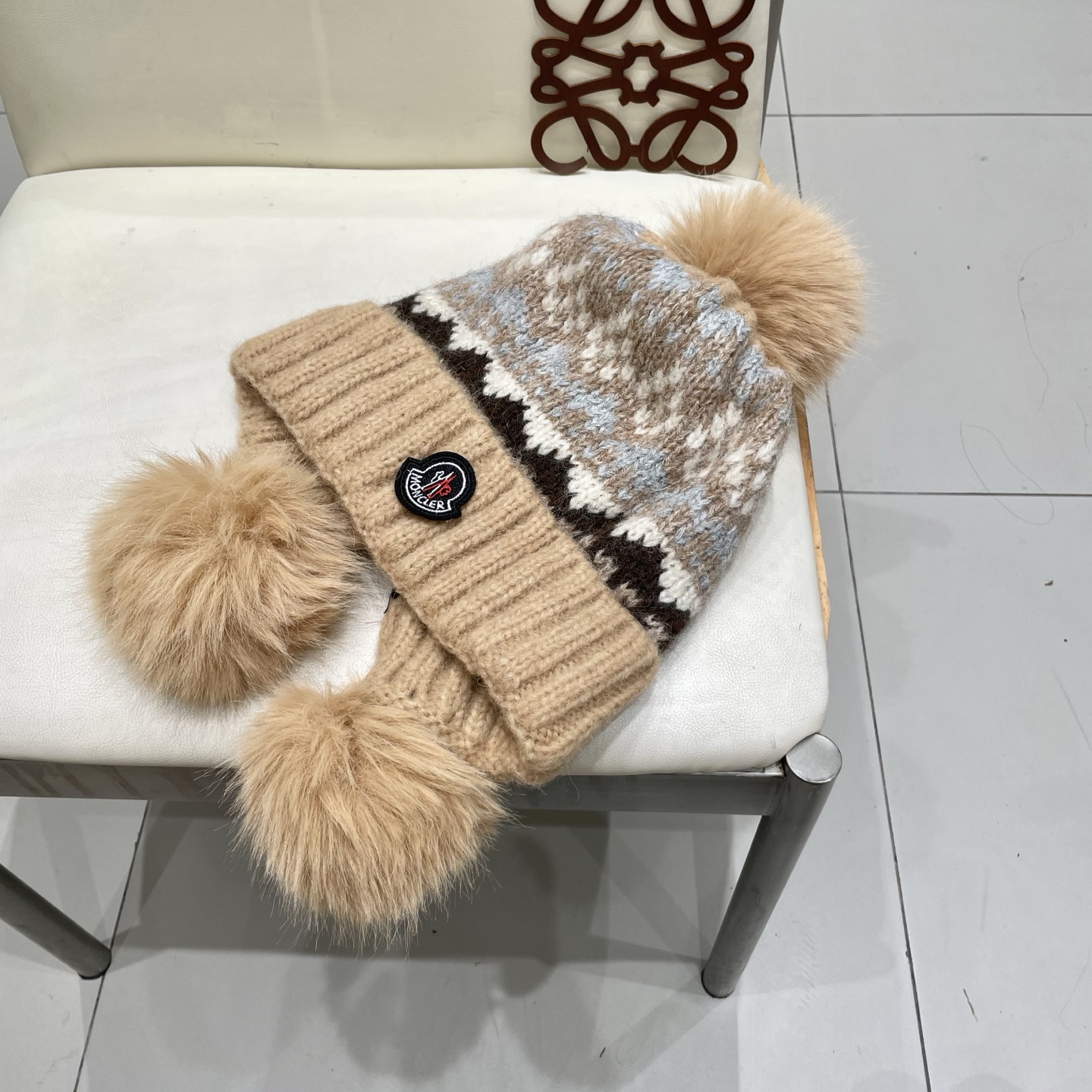  蒙口Moncler盟可睐💥毛线帽子女秋冬季提花针织护耳帽加厚保暖雷锋帽可爱毛球百搭冷帽