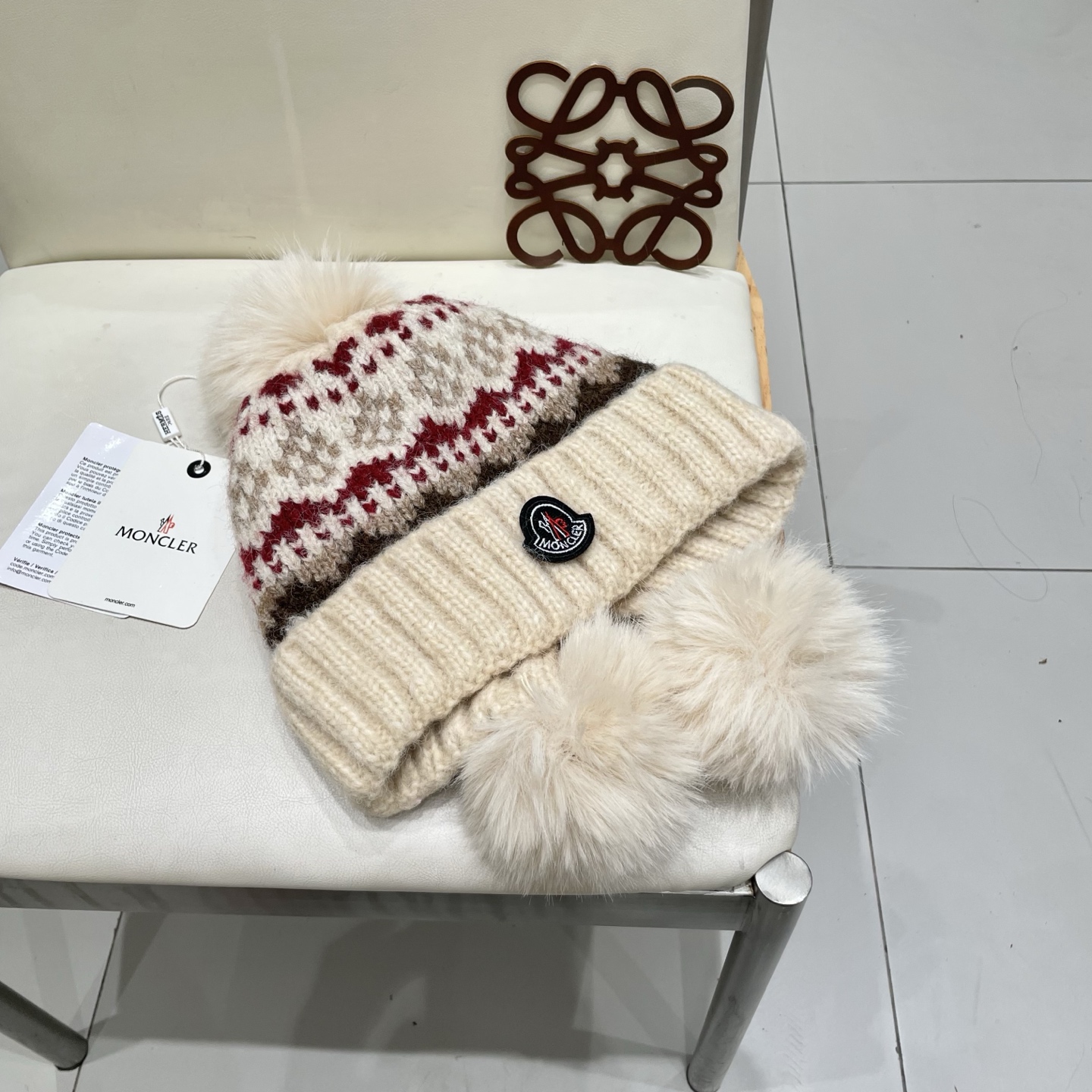  蒙口Moncler盟可睐💥毛线帽子女秋冬季提花针织护耳帽加厚保暖雷锋帽可爱毛球百搭冷帽