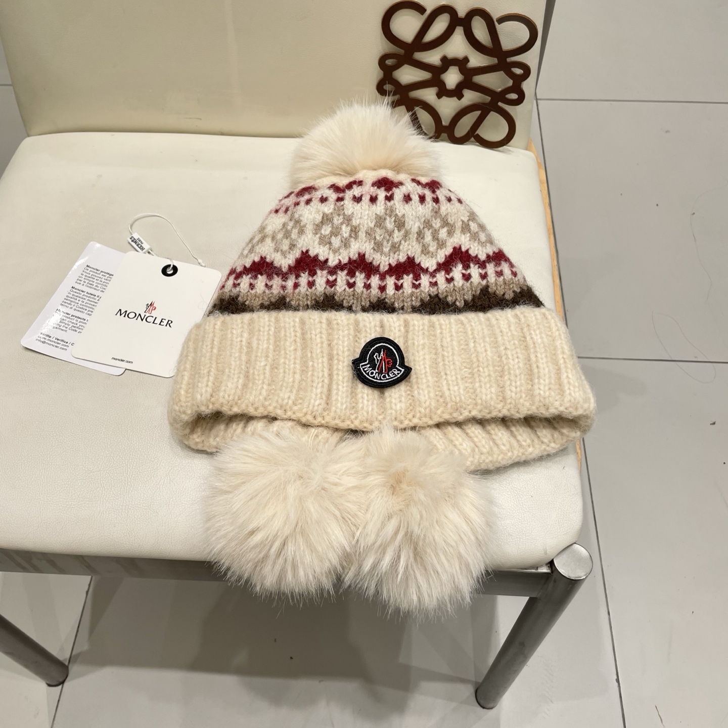  蒙口Moncler盟可睐💥毛线帽子女秋冬季提花针织护耳帽加厚保暖雷锋帽可爱毛球百搭冷帽