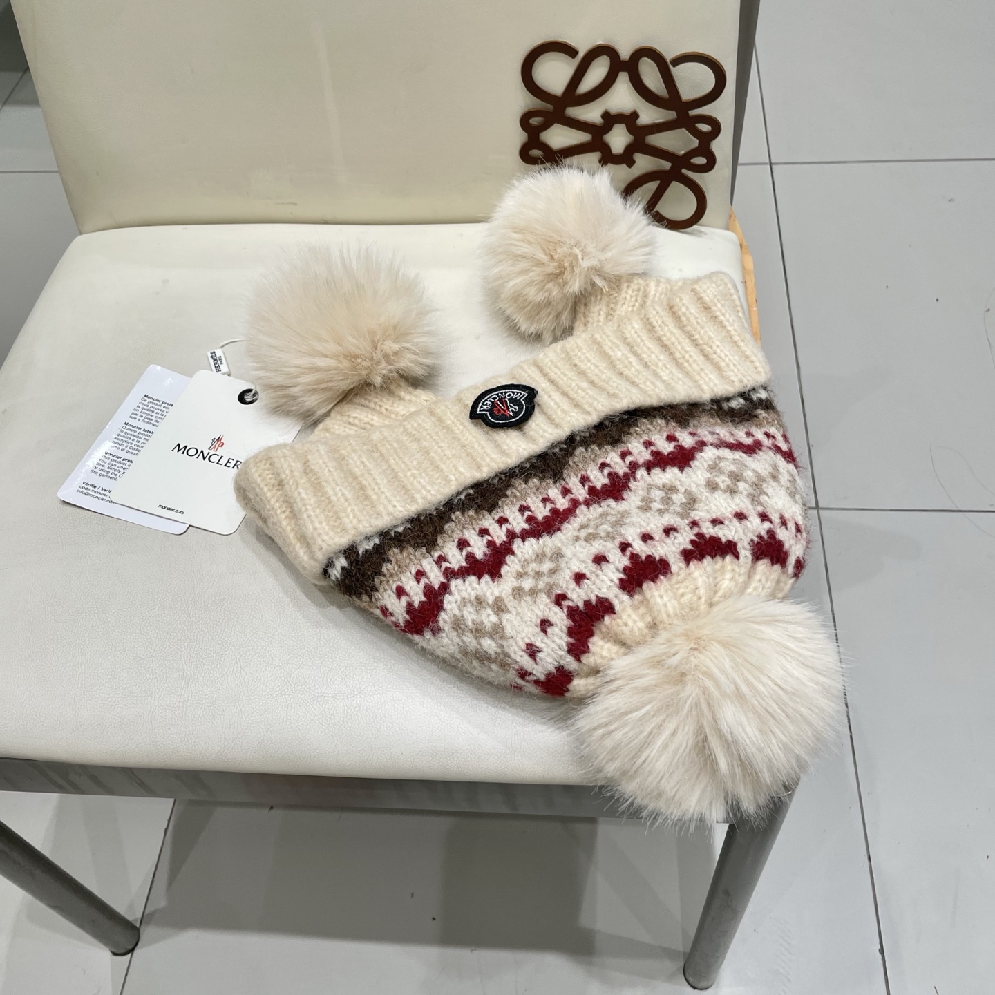  蒙口Moncler盟可睐💥毛线帽子女秋冬季提花针织护耳帽加厚保暖雷锋帽可爱毛球百搭冷帽
