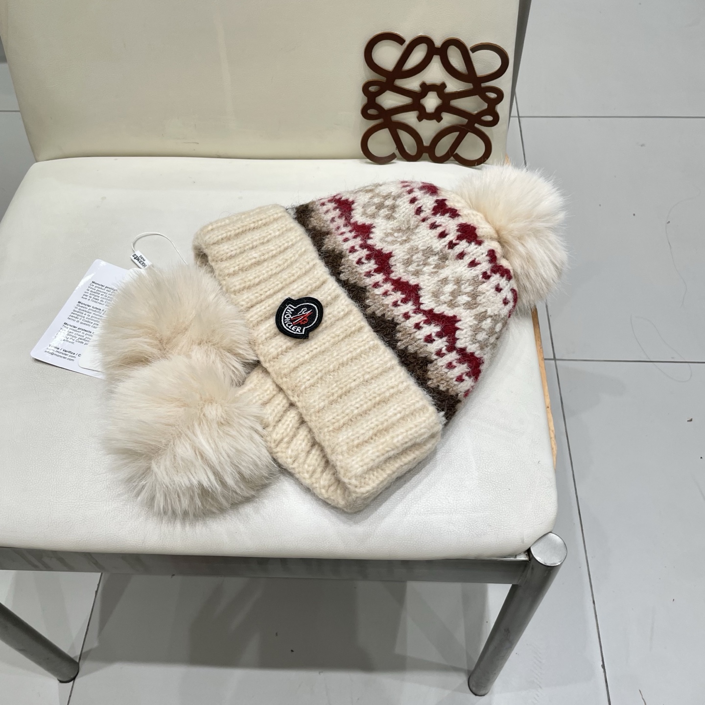  蒙口Moncler盟可睐💥毛线帽子女秋冬季提花针织护耳帽加厚保暖雷锋帽可爱毛球百搭冷帽