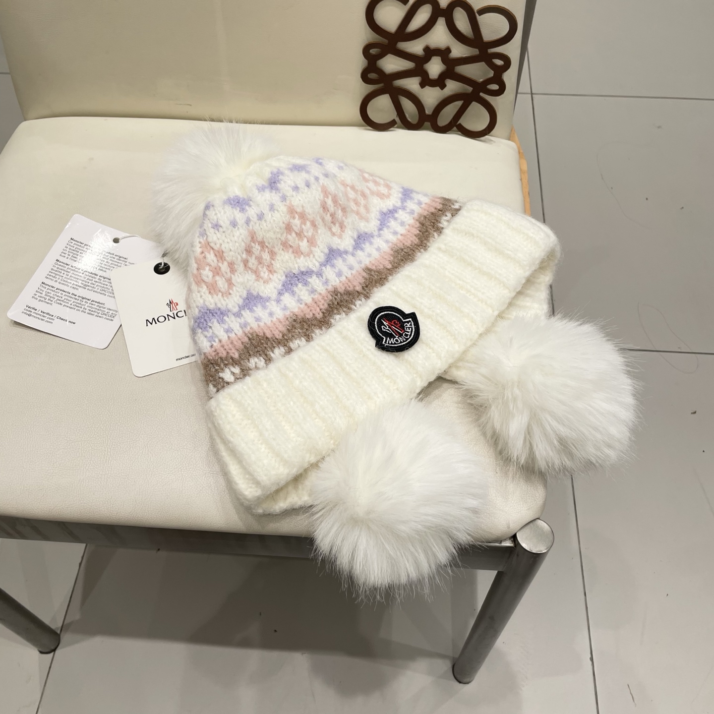  蒙口Moncler盟可睐💥毛线帽子女秋冬季提花针织护耳帽加厚保暖雷锋帽可爱毛球百搭冷帽
