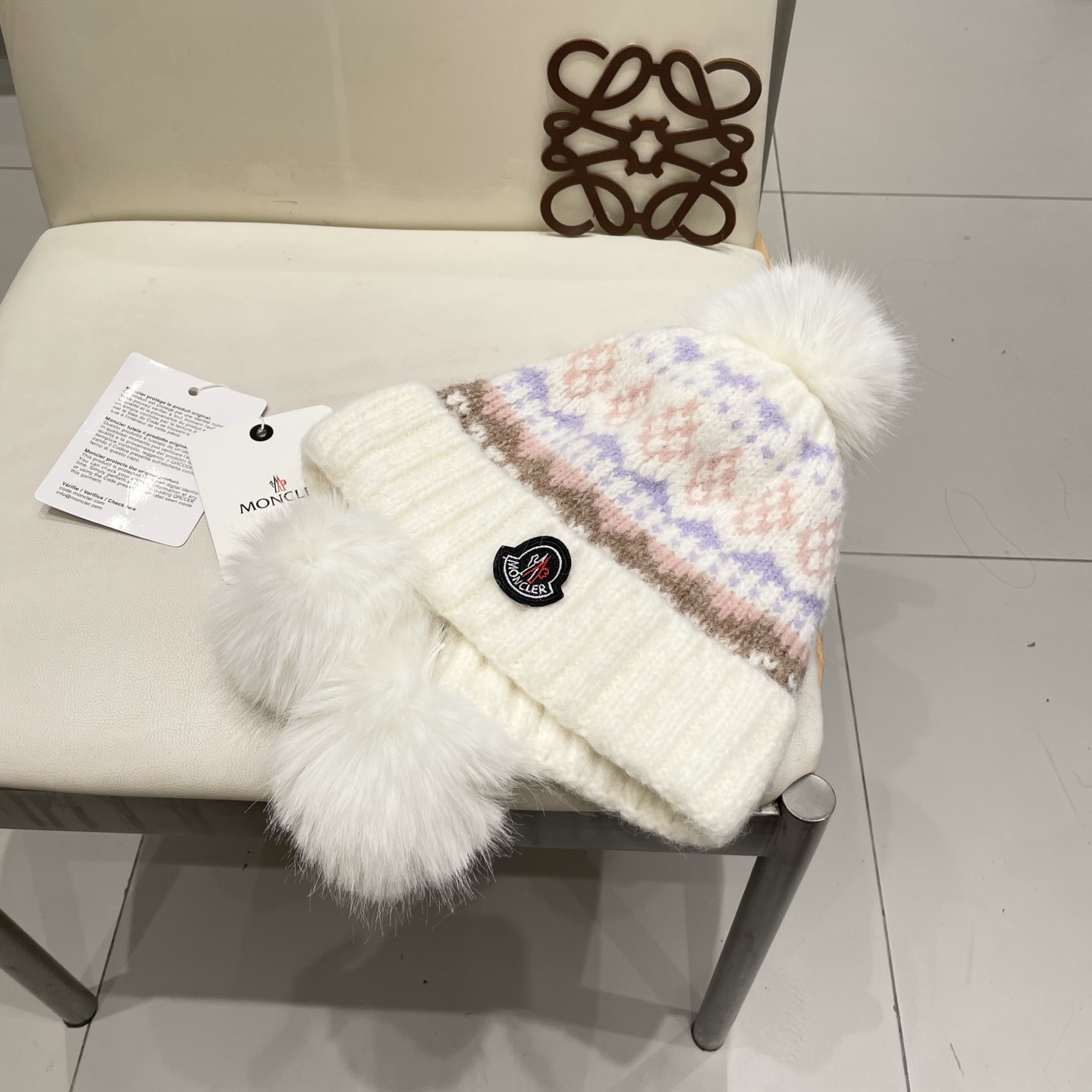  蒙口Moncler盟可睐💥毛线帽子女秋冬季提花针织护耳帽加厚保暖雷锋帽可爱毛球百搭冷帽