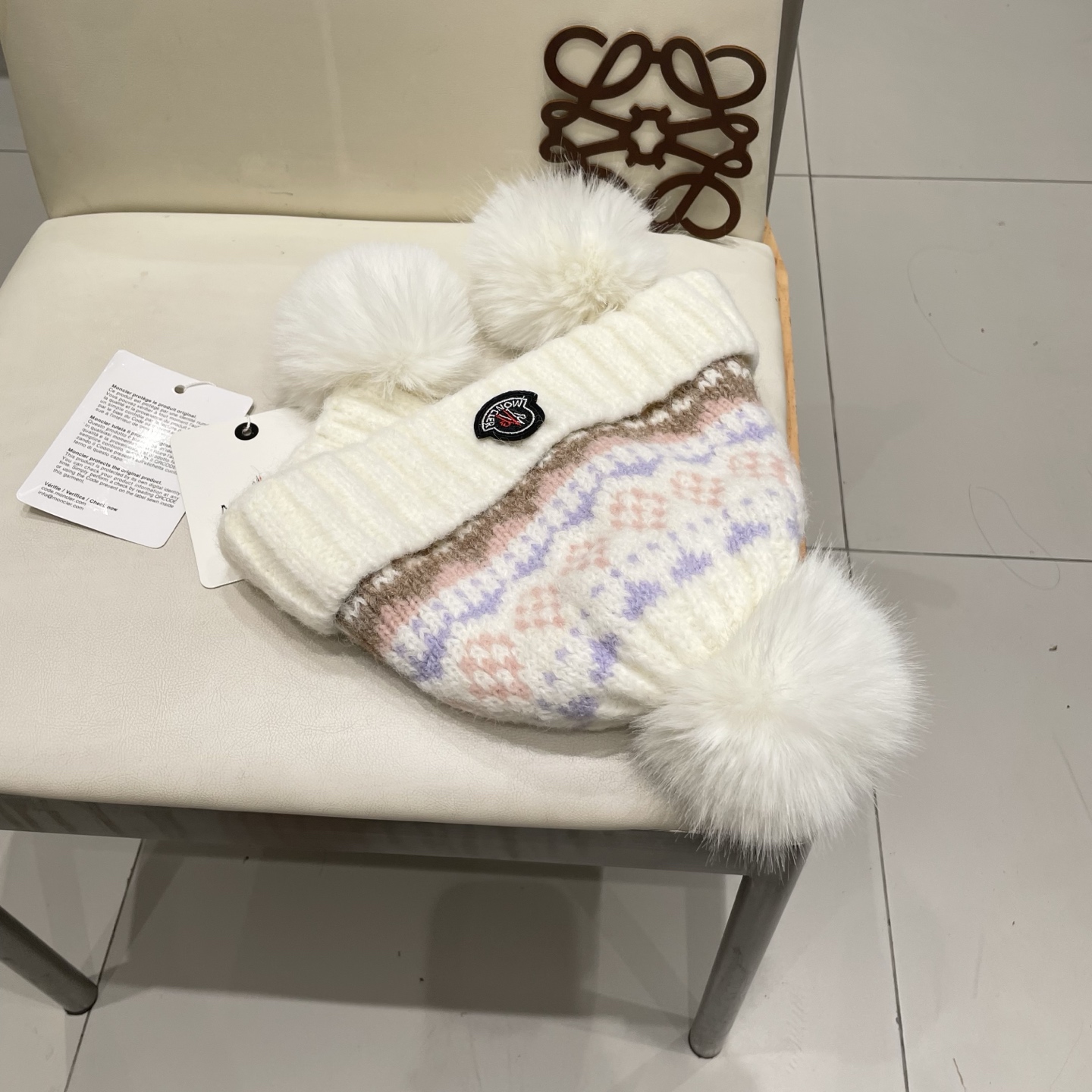  蒙口Moncler盟可睐💥毛线帽子女秋冬季提花针织护耳帽加厚保暖雷锋帽可爱毛球百搭冷帽