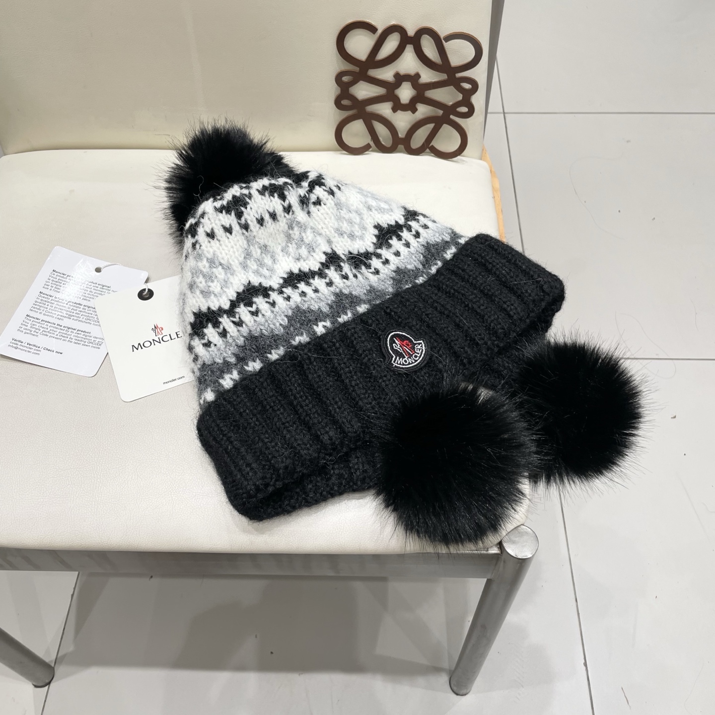  蒙口Moncler盟可睐💥毛线帽子女秋冬季提花针织护耳帽加厚保暖雷锋帽可爱毛球百搭冷帽