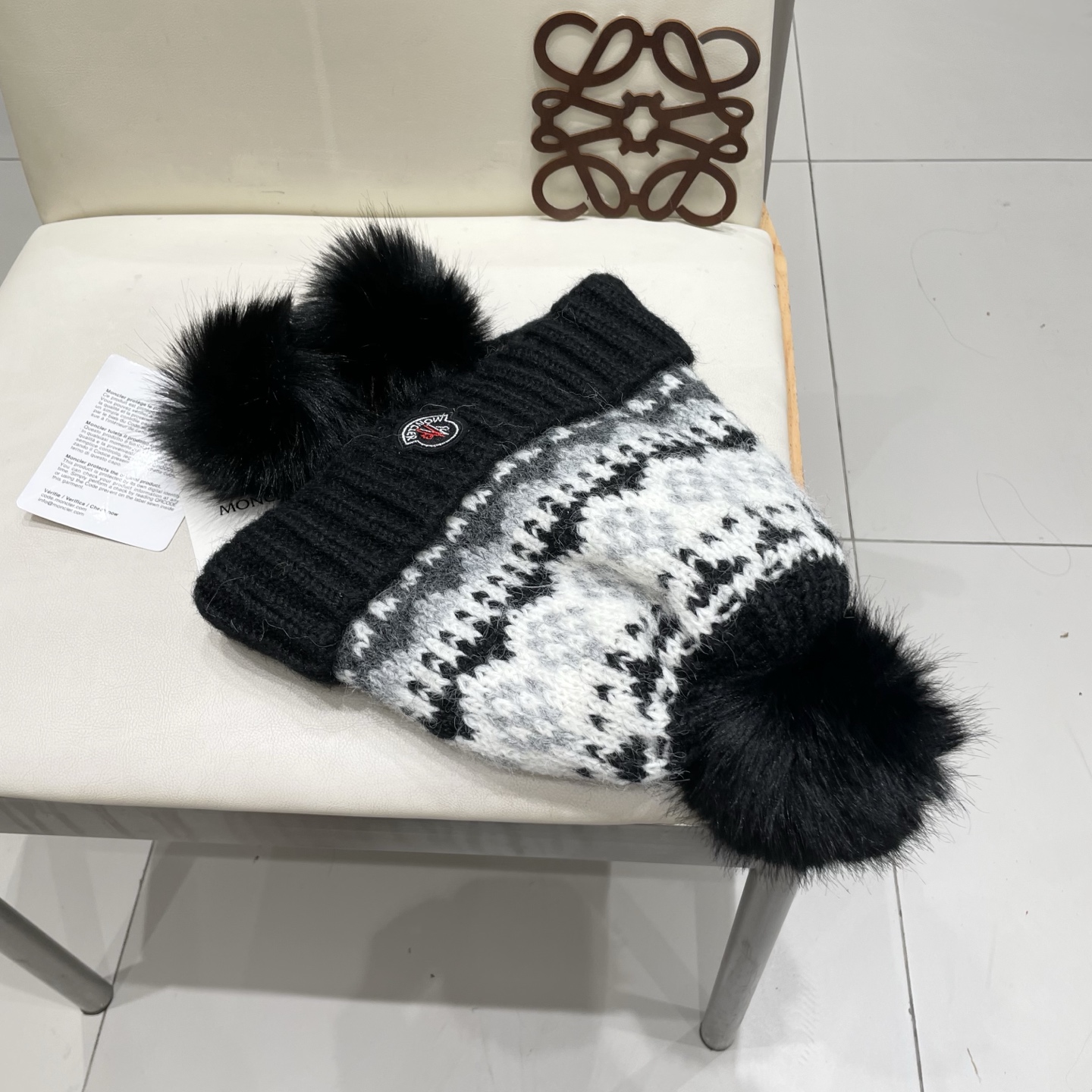  蒙口Moncler盟可睐💥毛线帽子女秋冬季提花针织护耳帽加厚保暖雷锋帽可爱毛球百搭冷帽