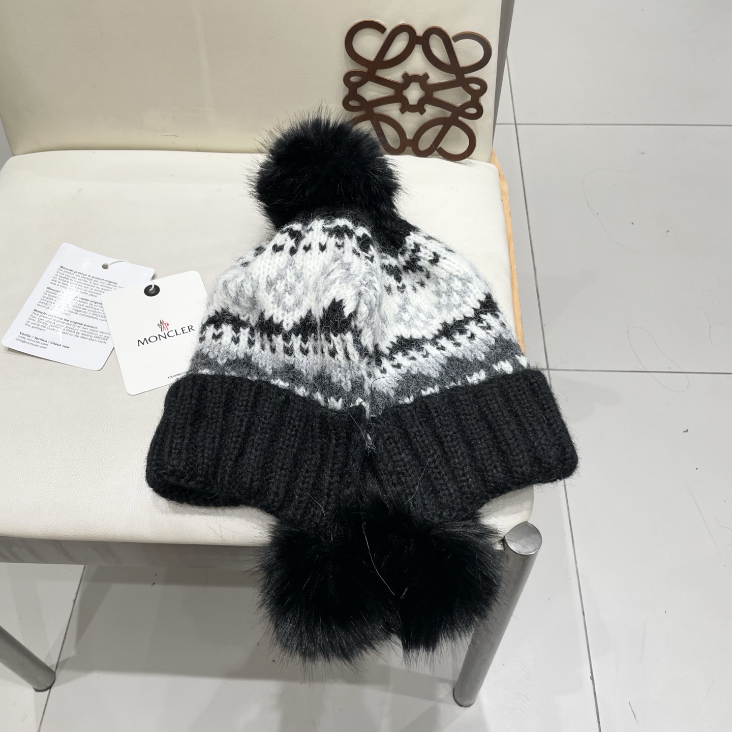  蒙口Moncler盟可睐💥毛线帽子女秋冬季提花针织护耳帽加厚保暖雷锋帽可爱毛球百搭冷帽