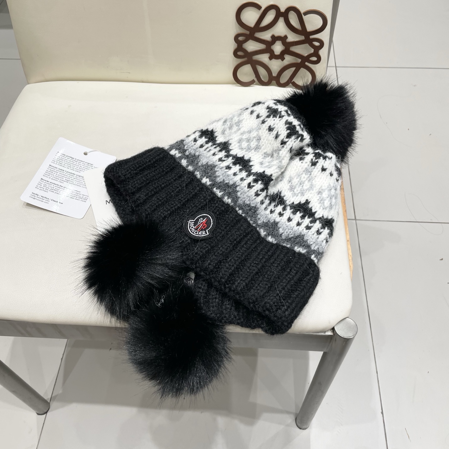  蒙口Moncler盟可睐💥毛线帽子女秋冬季提花针织护耳帽加厚保暖雷锋帽可爱毛球百搭冷帽