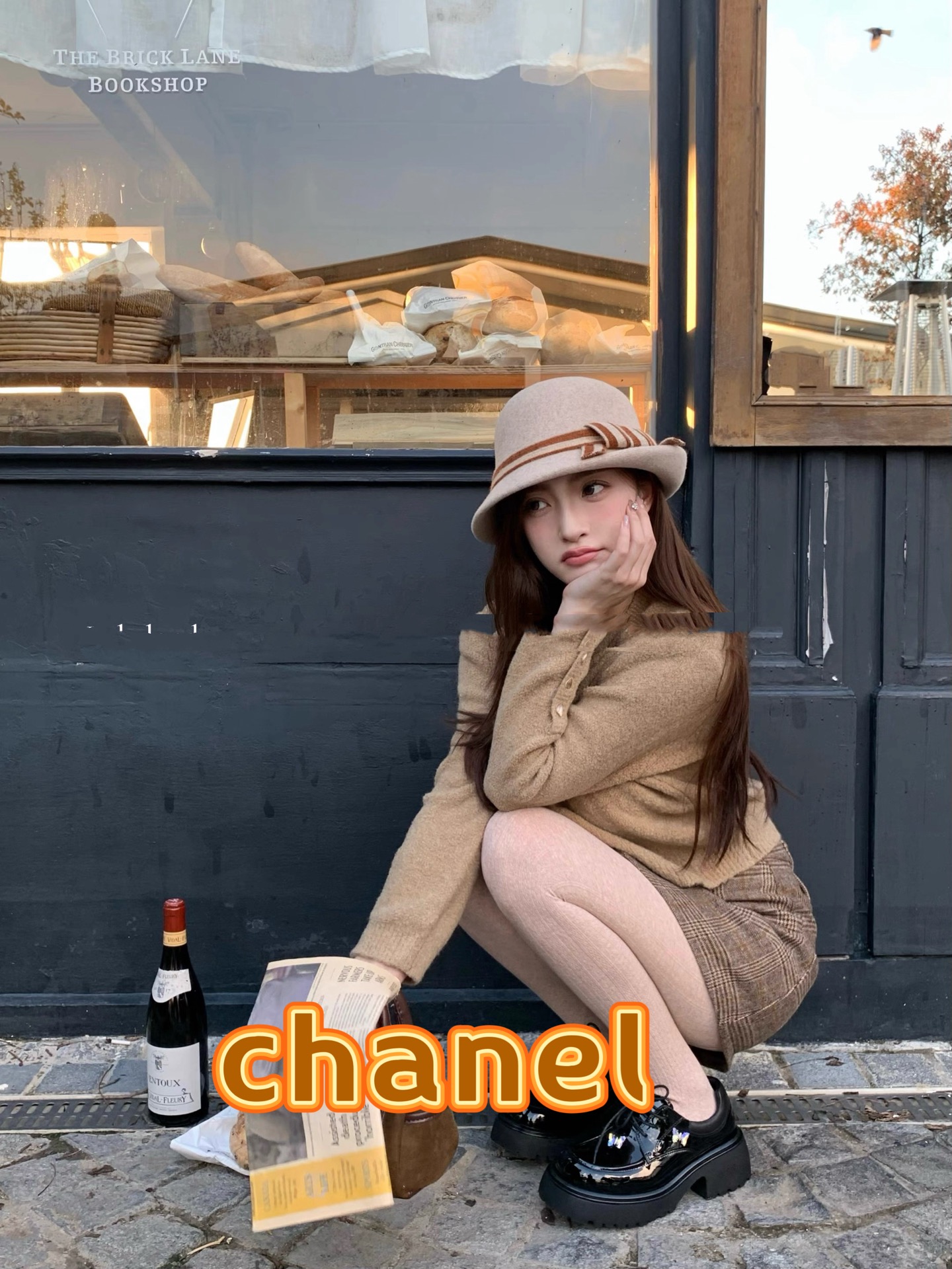  chanel香奈儿燕麦香气 羊毛针织蝴蝶结渔夫帽秋冬条纹织带盆帽