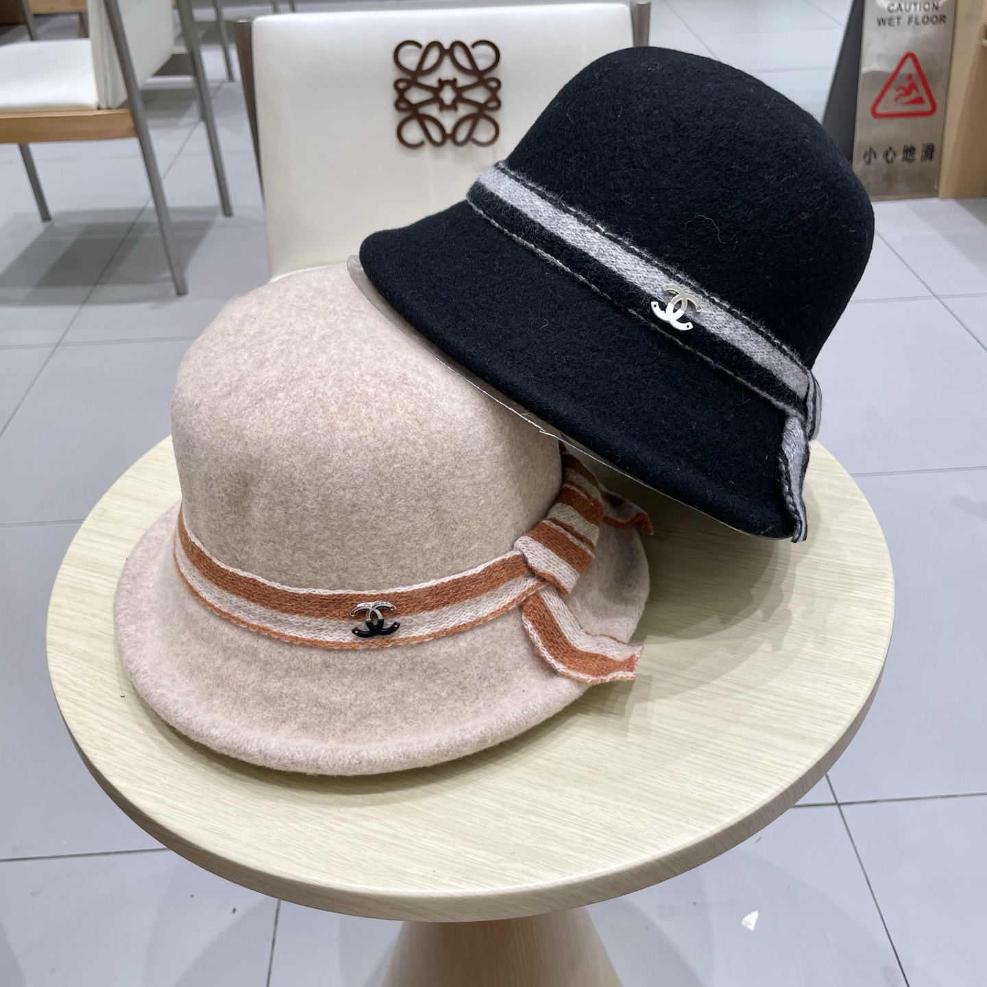  chanel香奈儿燕麦香气 羊毛针织蝴蝶结渔夫帽秋冬条纹织带盆帽
