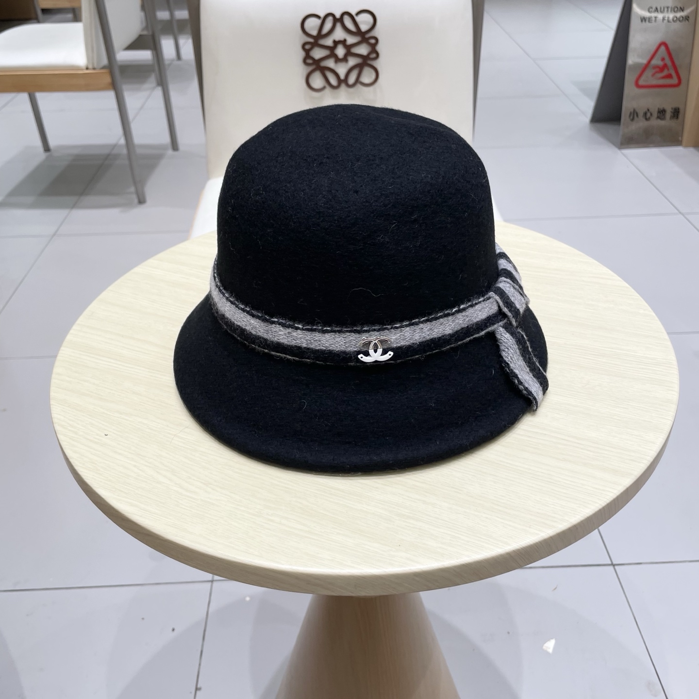  chanel香奈儿燕麦香气 羊毛针织蝴蝶结渔夫帽秋冬条纹织带盆帽