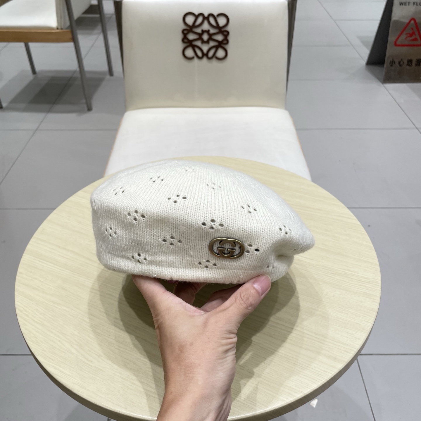  gucci古奇贝雷帽女纯色镂空气质文艺画家帽