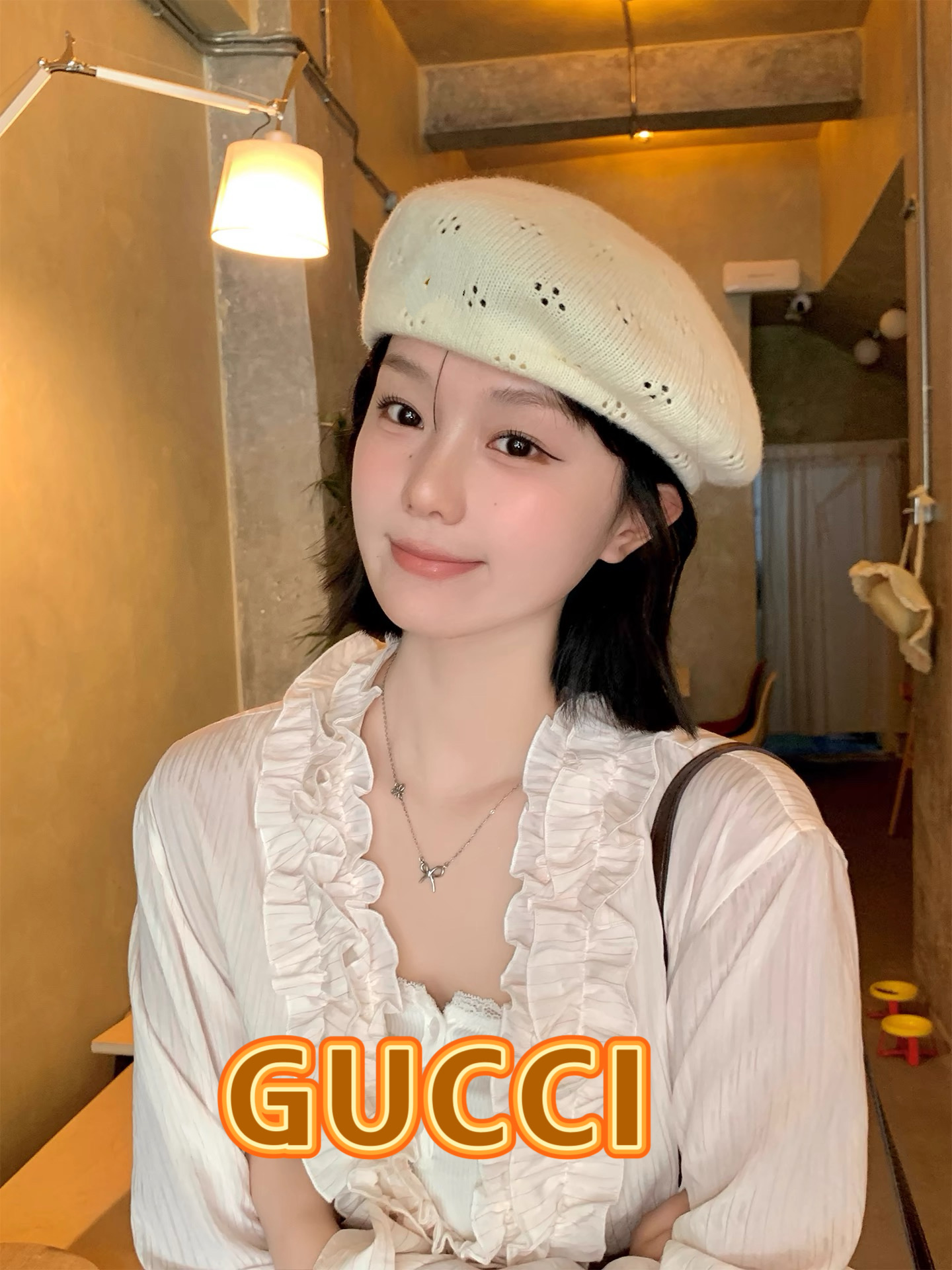  gucci古奇贝雷帽女纯色镂空气质文艺画家帽