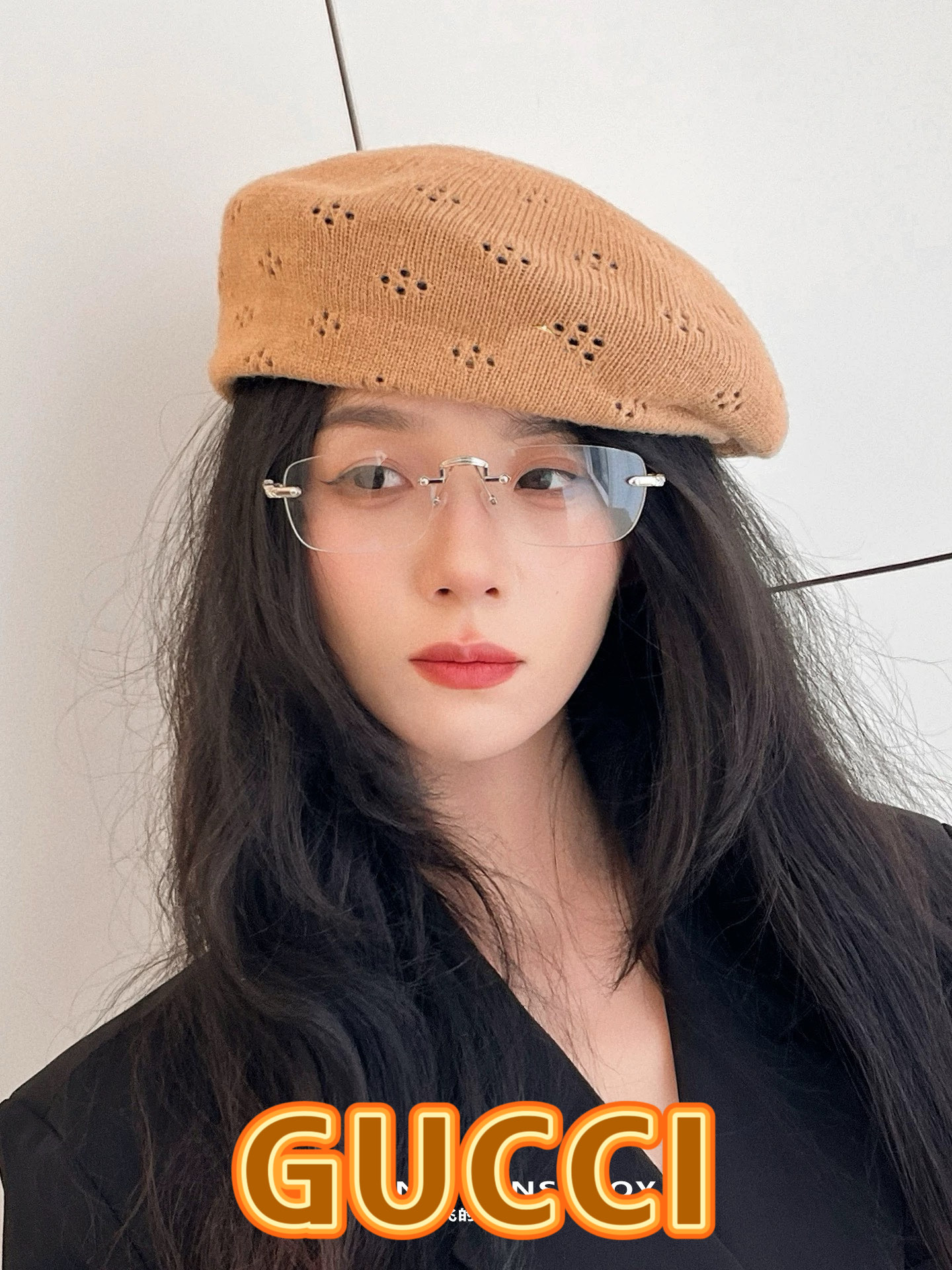  gucci古奇贝雷帽女纯色镂空气质文艺画家帽