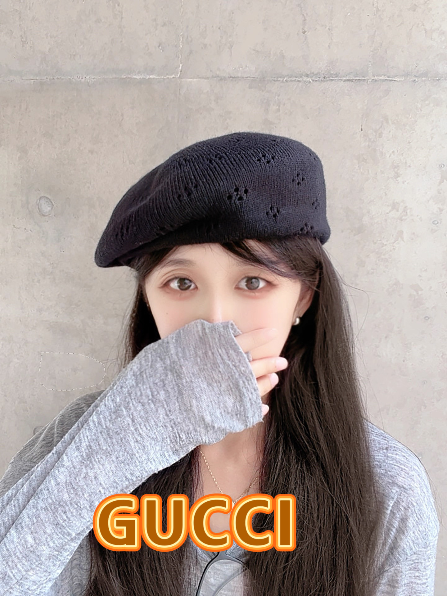  gucci古奇贝雷帽女纯色镂空气质文艺画家帽