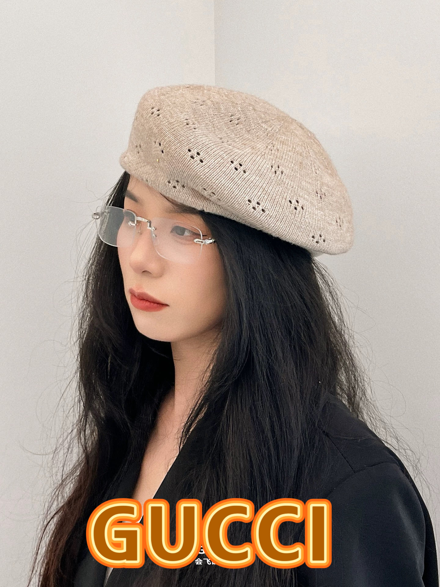  gucci古奇贝雷帽女纯色镂空气质文艺画家帽