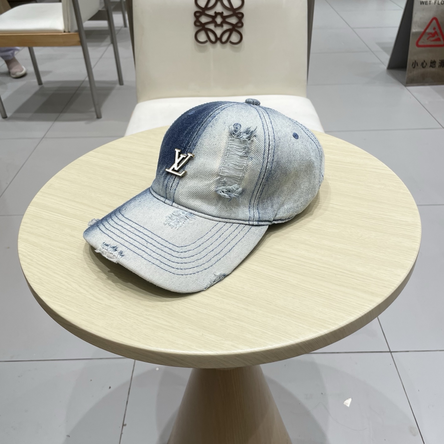  Lv路易威登水洗做旧破洞牛仔棒球帽女复古宽帽檐显脸遮阳百搭情侣鸭舌帽男潮