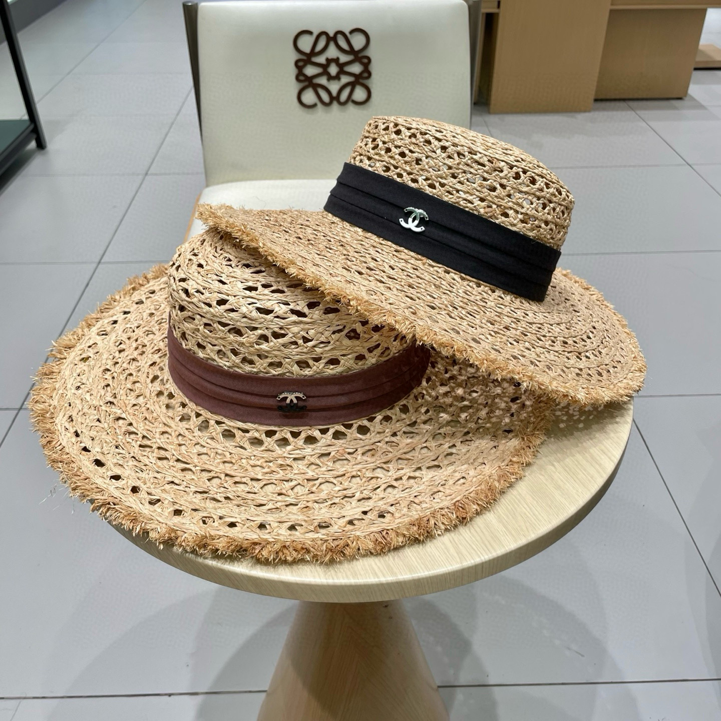  chanel香奈儿拉夏贝尔草帽拉菲草法式平顶遮阳帽海边度假大檐太阳帽镂空防晒帽