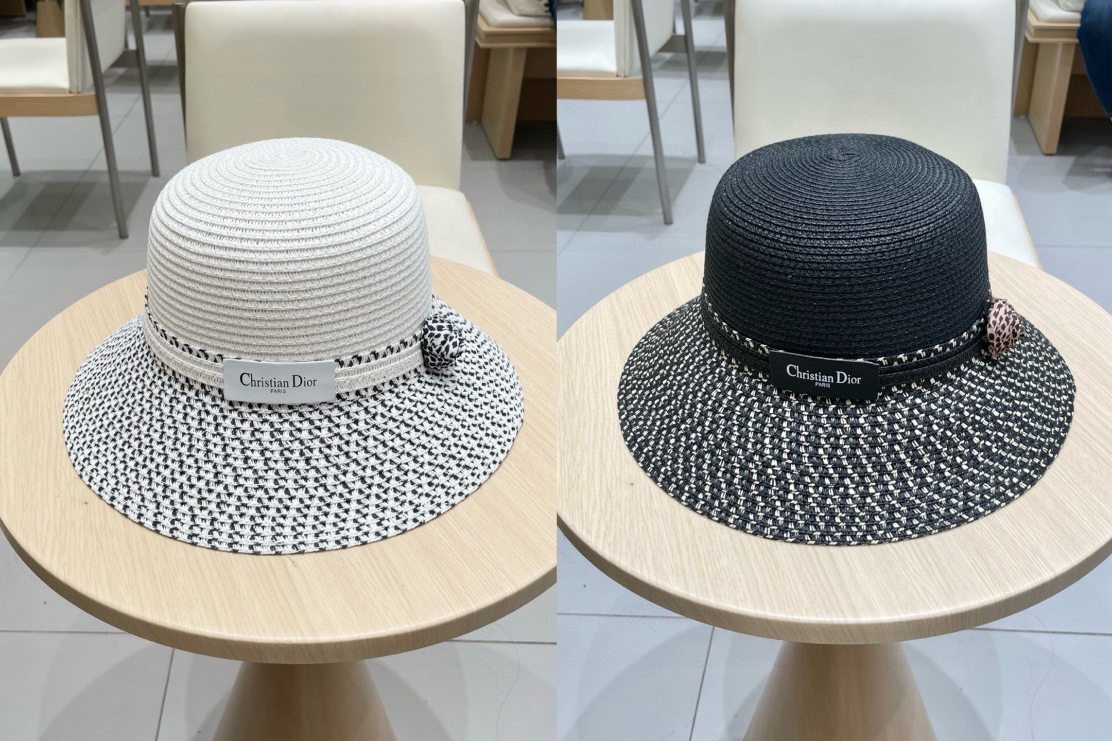  DIOR迪奥赫本风草帽女拼色渔夫帽女士夏季防晒帽草编透气遮阳帽子夏天凉帽