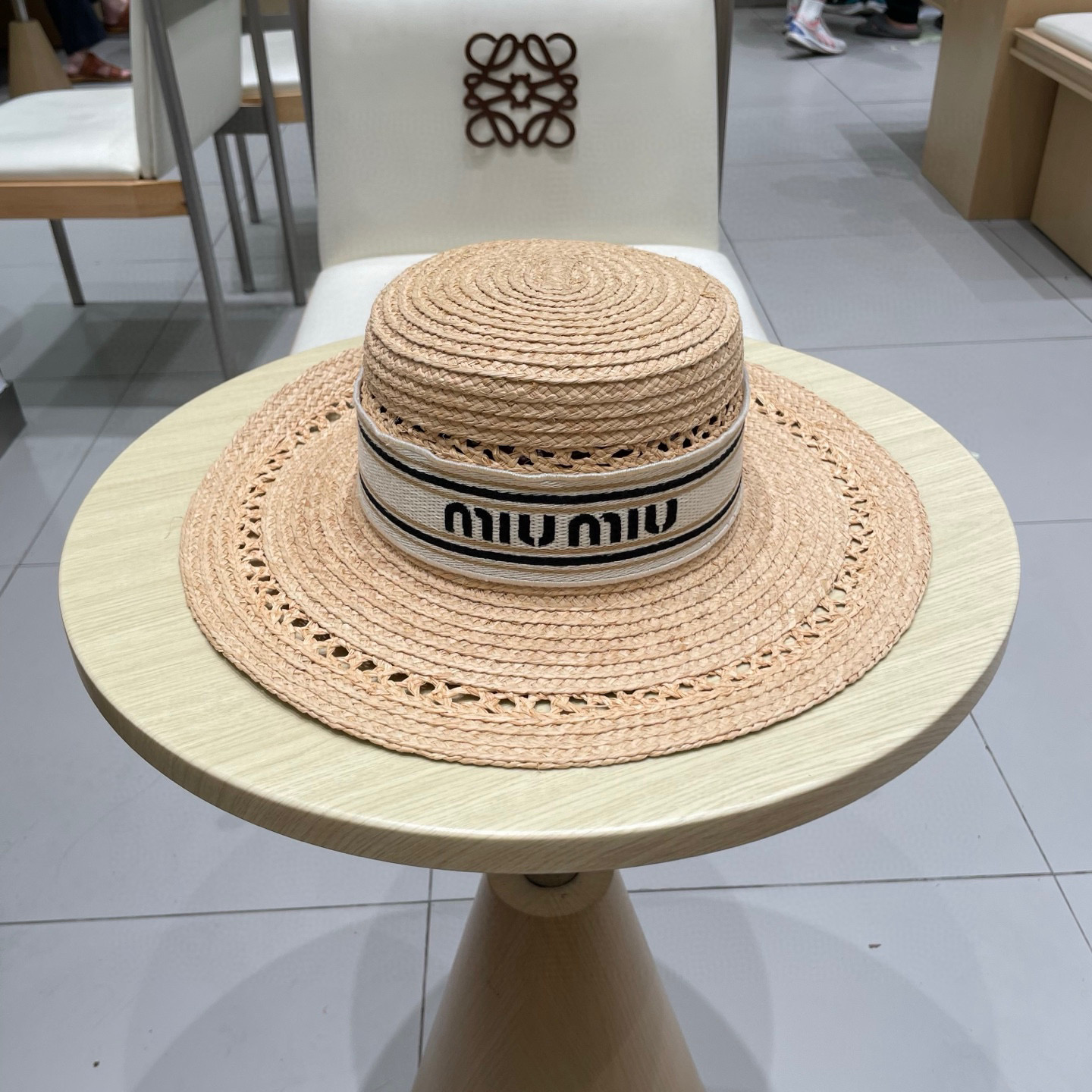  缪缪miumiu拉菲草帽，平顶礼帽，拉菲草制作，高端定制，头围57cm