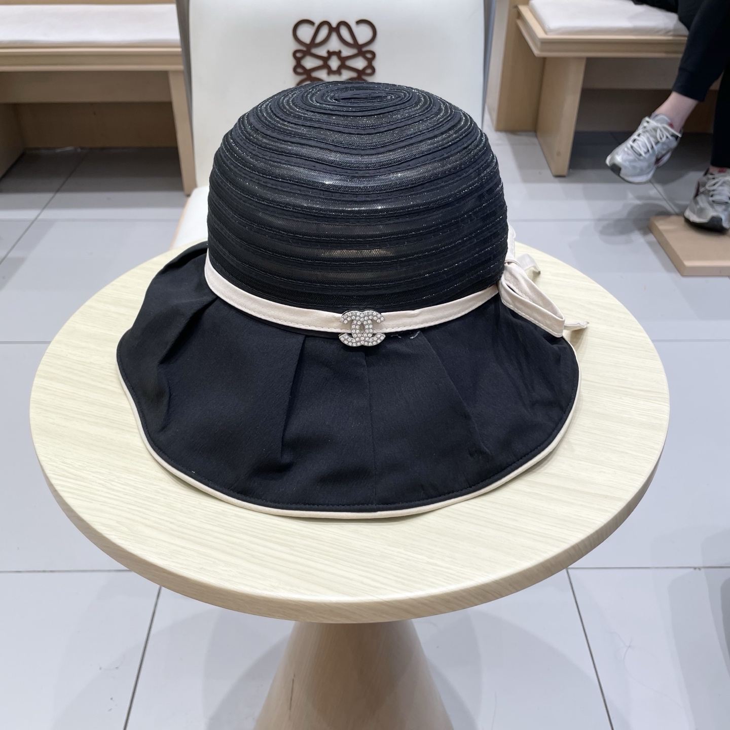  chanel香奈儿帽子女欧美时尚条纹渔夫帽大帽檐遮阳帽外贸太阳帽夏