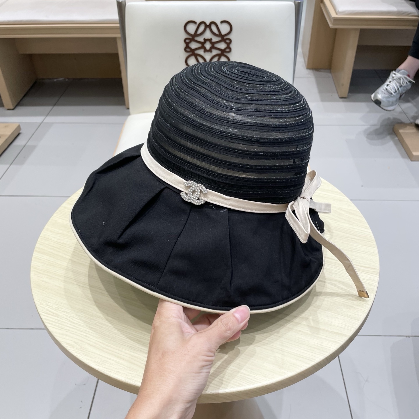  chanel香奈儿帽子女欧美时尚条纹渔夫帽大帽檐遮阳帽外贸太阳帽夏