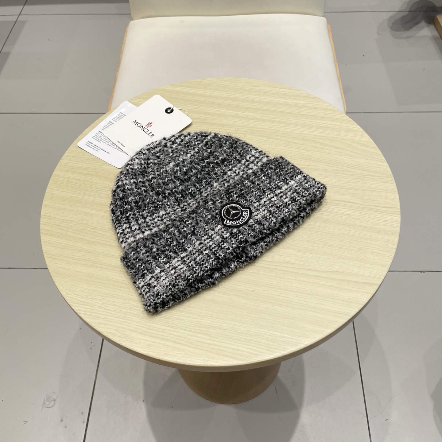   moncler 蒙口米色针织帽男女秋冬季毛线帽百搭显脸小保暖冷帽