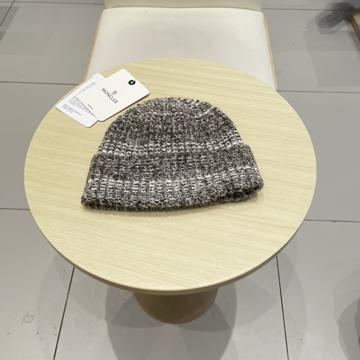   moncler 蒙口米色针织帽男女秋冬季毛线帽百搭显脸小保暖冷帽