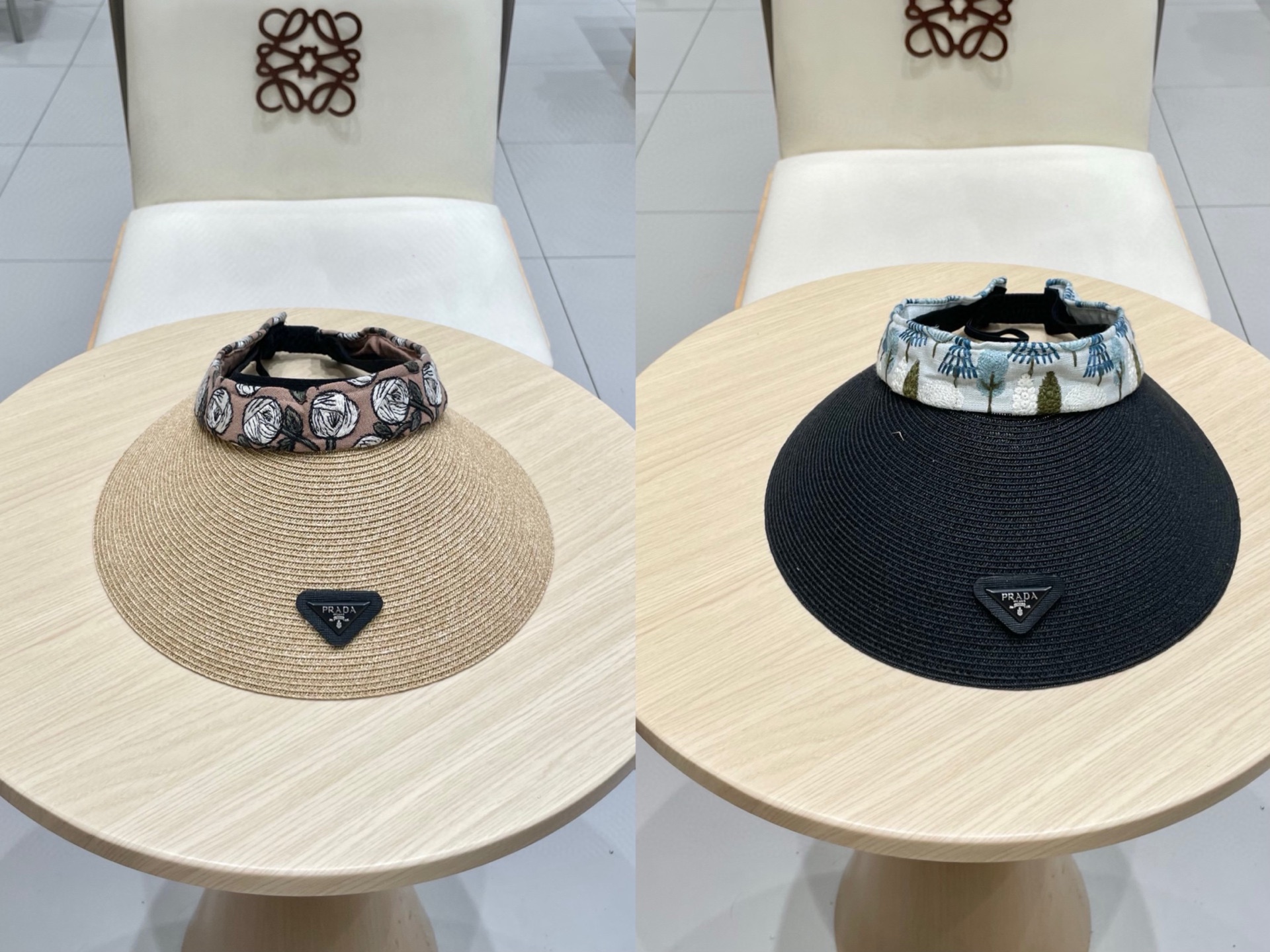  Prada普拉达女士款春夏遮阳纸草空顶帽大帽檐遮阳防晒可折叠扎马尾百搭显脸小