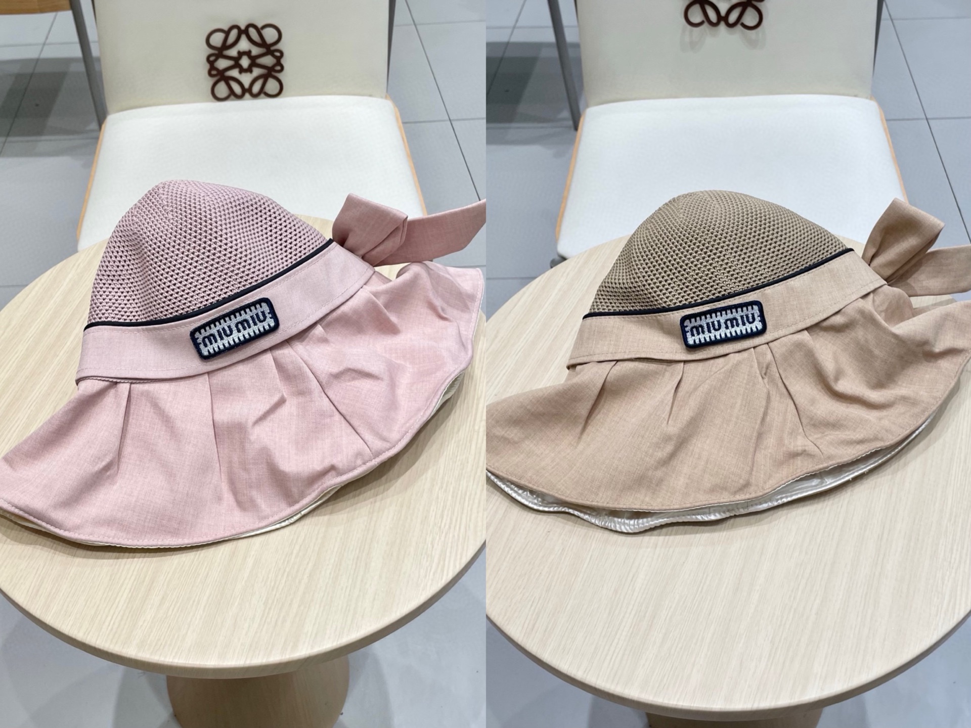  缪缪miumiu遮阳帽2025春夏天新款拼接大沿黑胶防晒帽女休闲百搭韩国太阳帽子