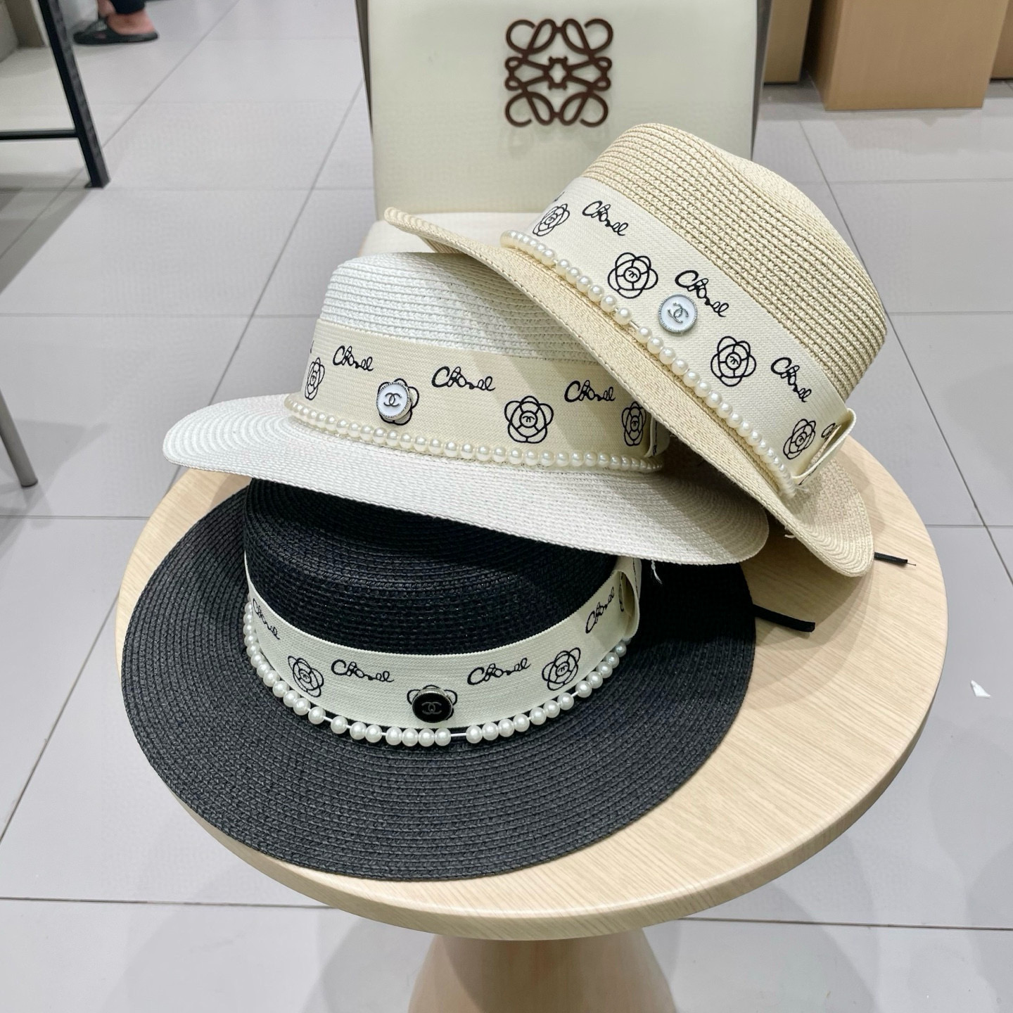  Chanel香奈儿平顶草帽，礼帽，头围57cm
​