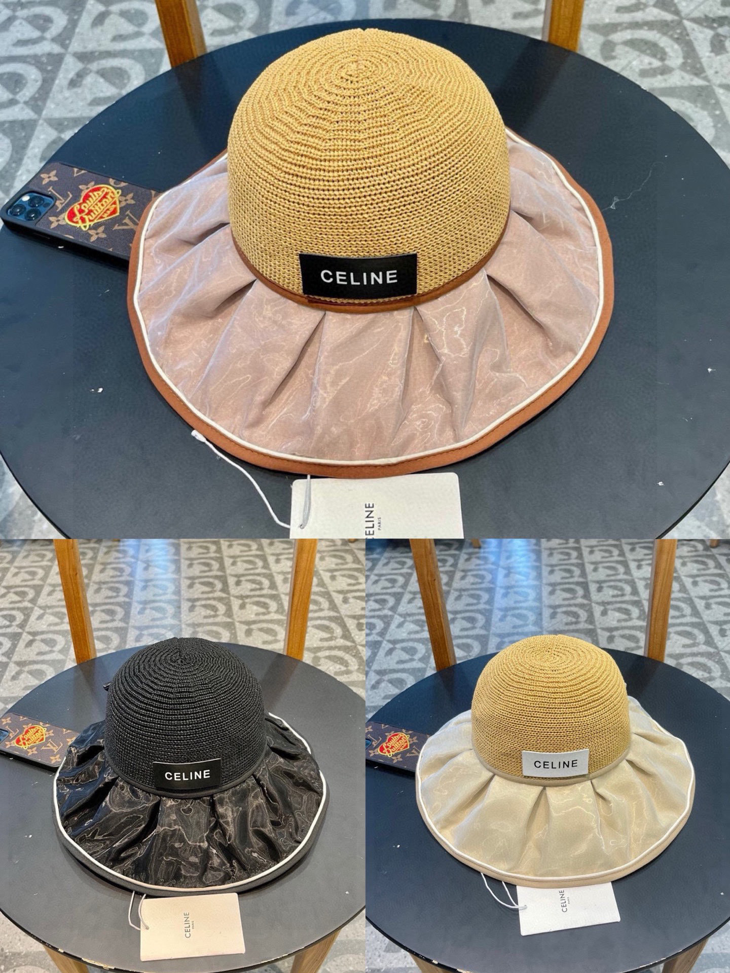  赛琳Celine帽子女夏季防晒遮阳防紫外线镂空渔夫帽户外百搭出游太阳帽大帽檐