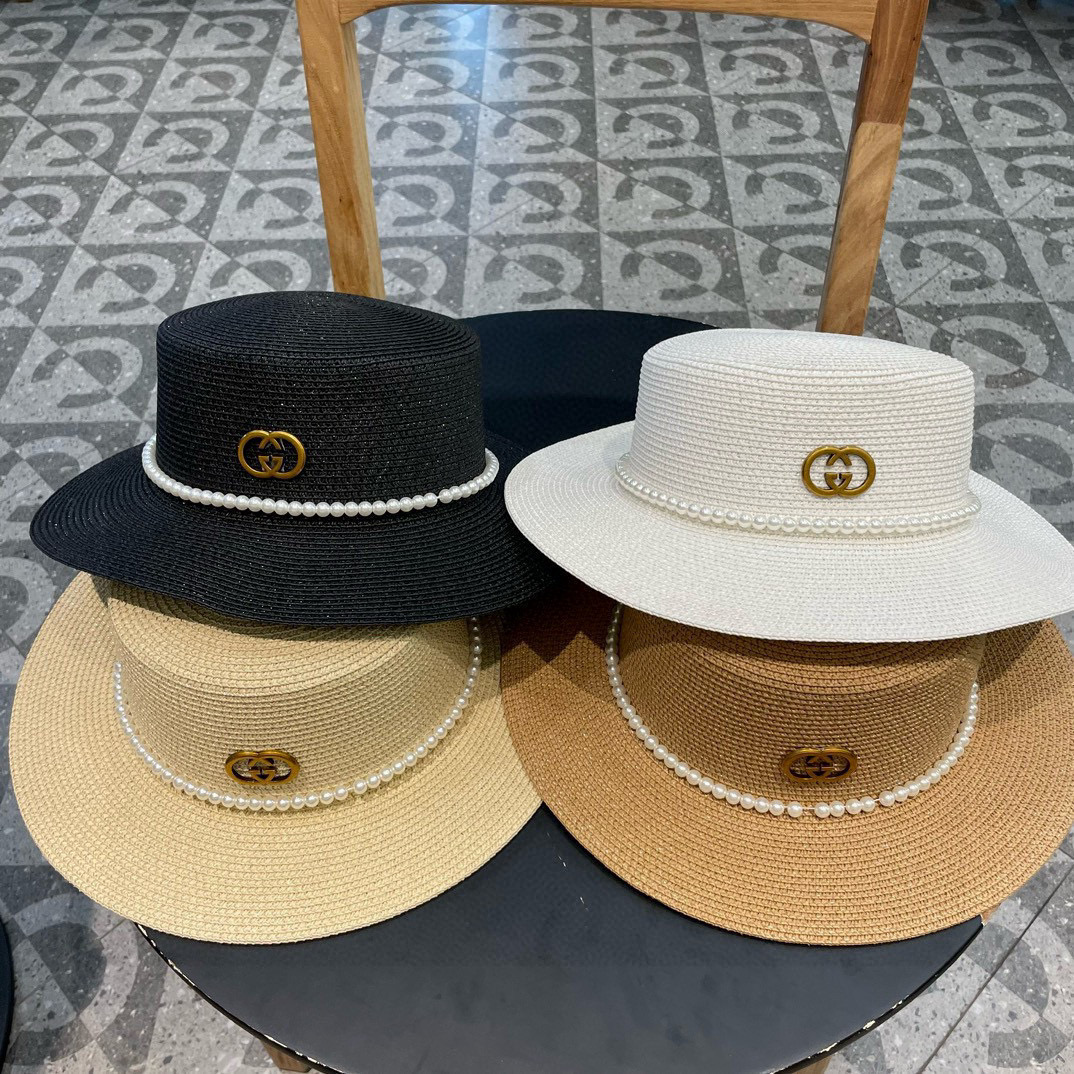  Gucci古奇新款草帽，平顶礼帽，进口植草制作，头围57cm