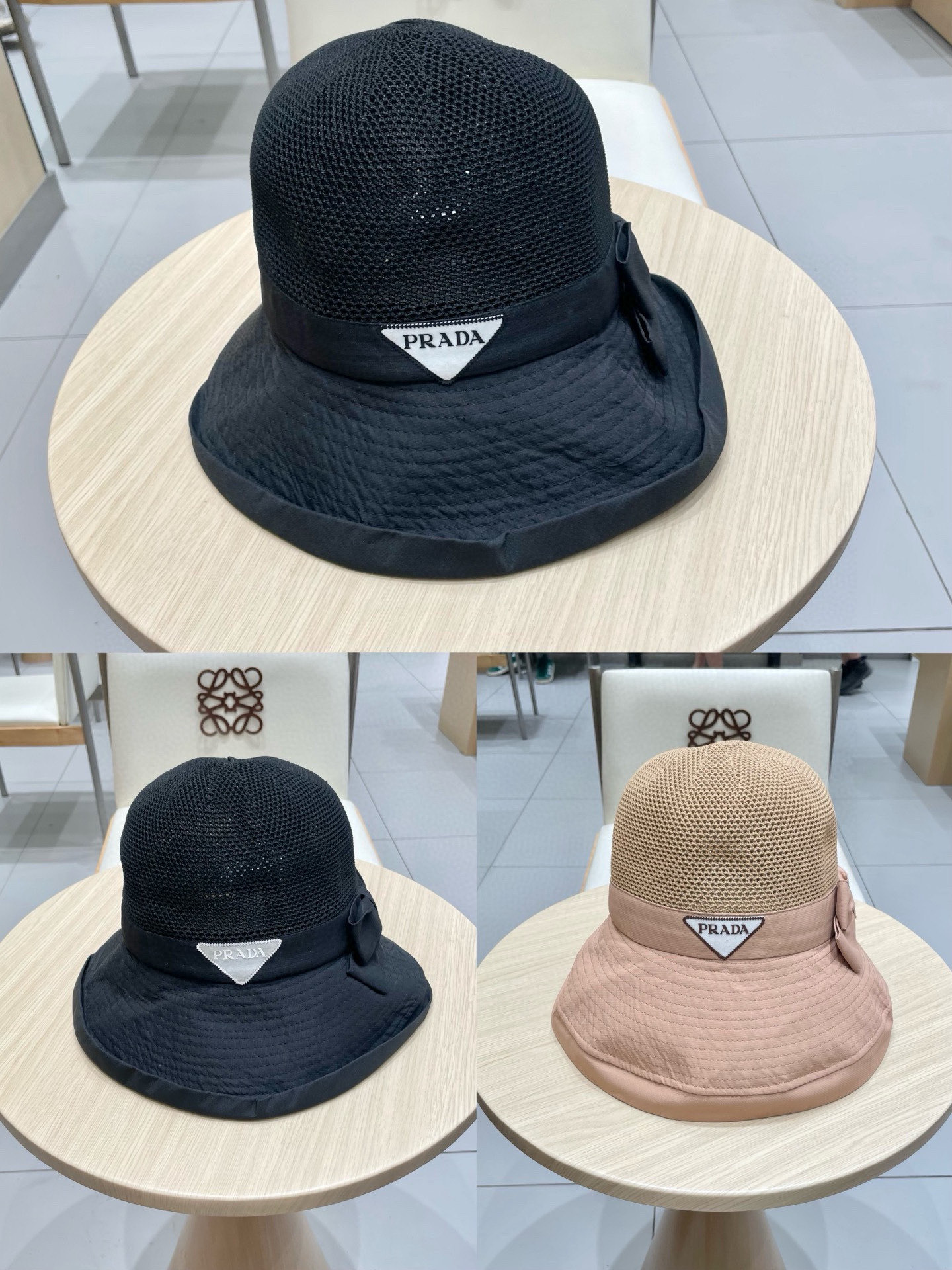  Prada普拉达新款新款韩版针织布沿蝴蝶结渔夫帽遮阳盆帽女时尚休闲帽子潮