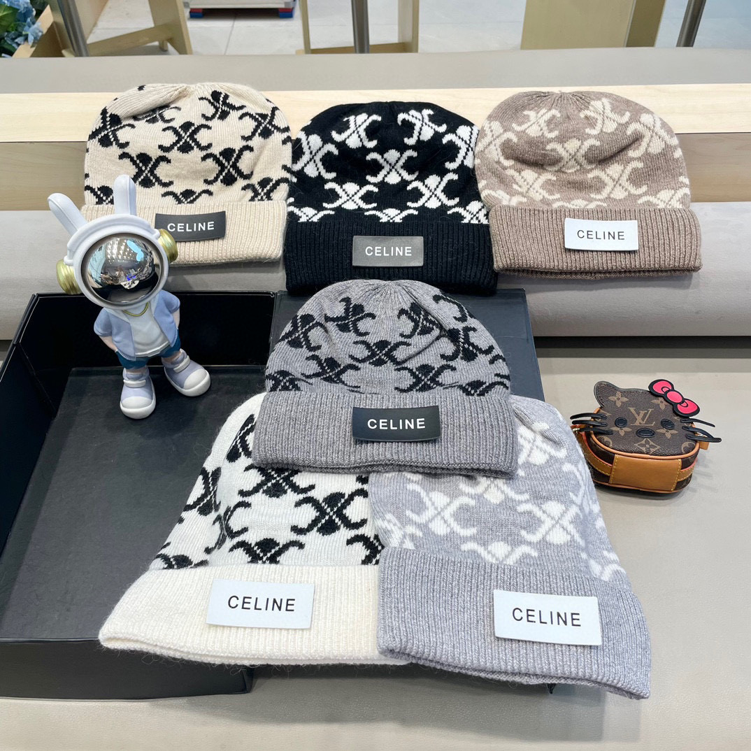  CELINE塞琳2024秋冬新款针织羊毛帽，毛线帽，50羊毛%50兔毛，跑量多色