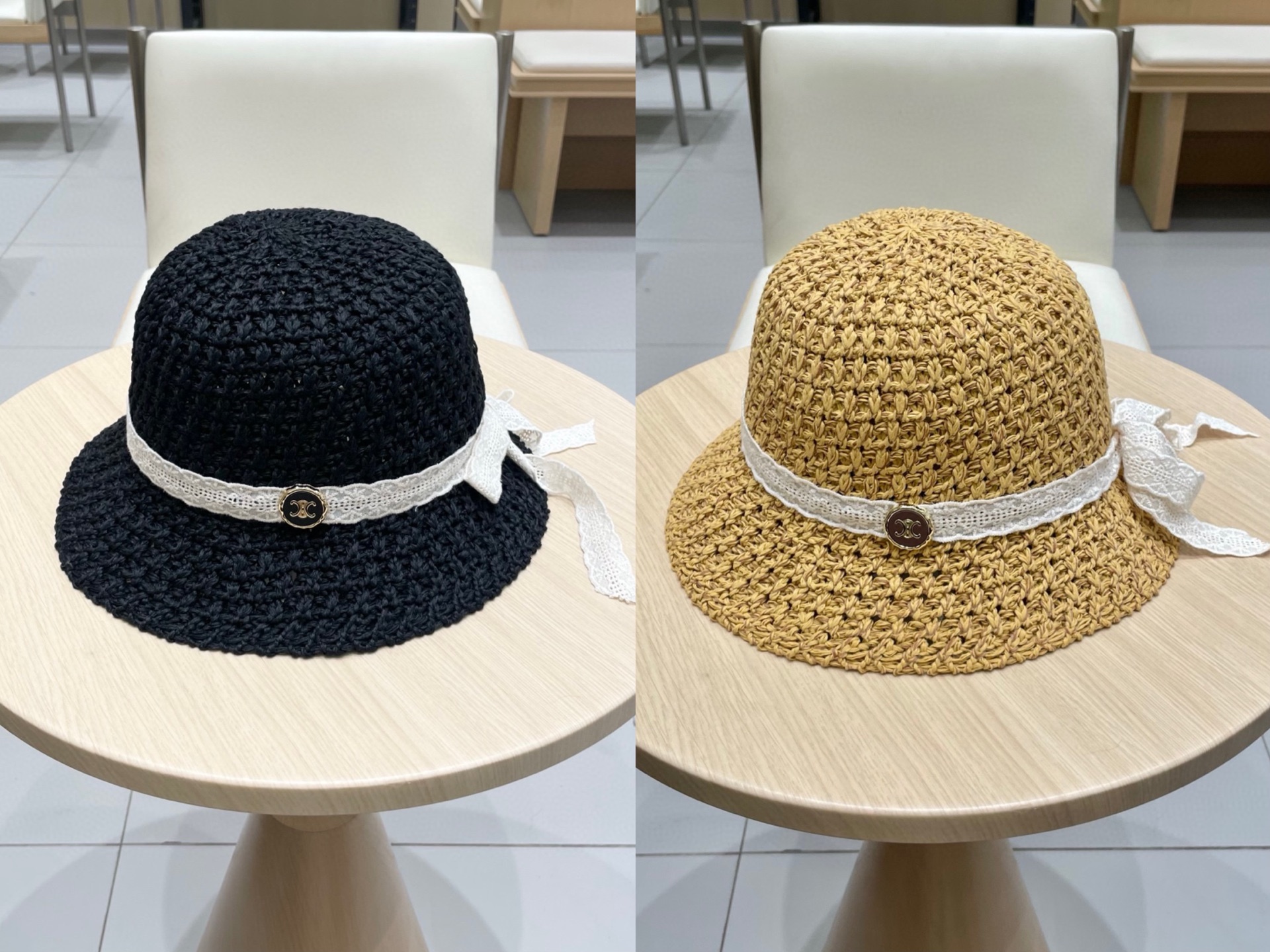  celine塞琳2025新款韩版潮小清新大帽檐女沙滩镂空针织帽女遮阳帽子可折叠