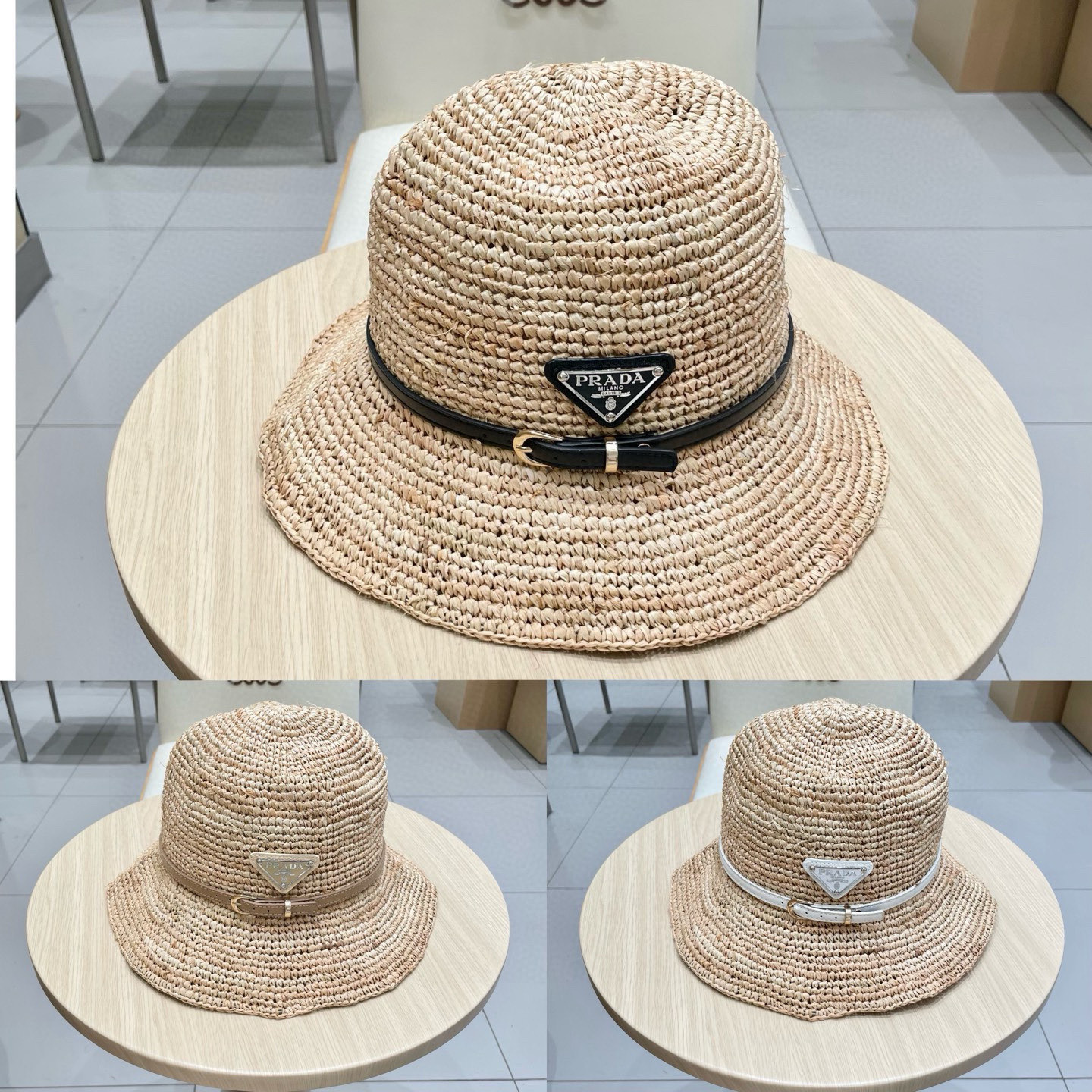  Prada普拉达2025新款拉菲草帽，纯手工钩织，产量极少，重工打造，专柜同款，头围57cm