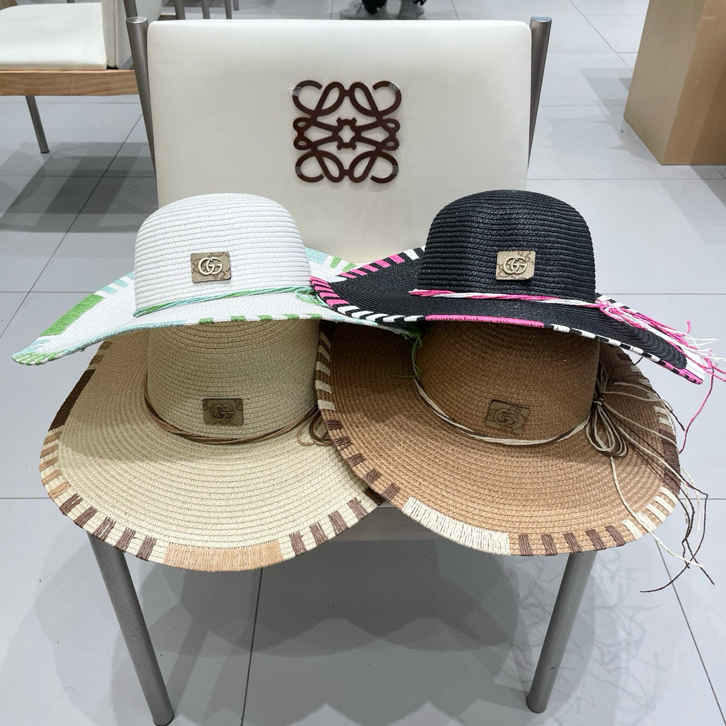  gucci古奇帽檐春夏季新款大边草帽可折叠沙滩帽大檐新款遮阳帽