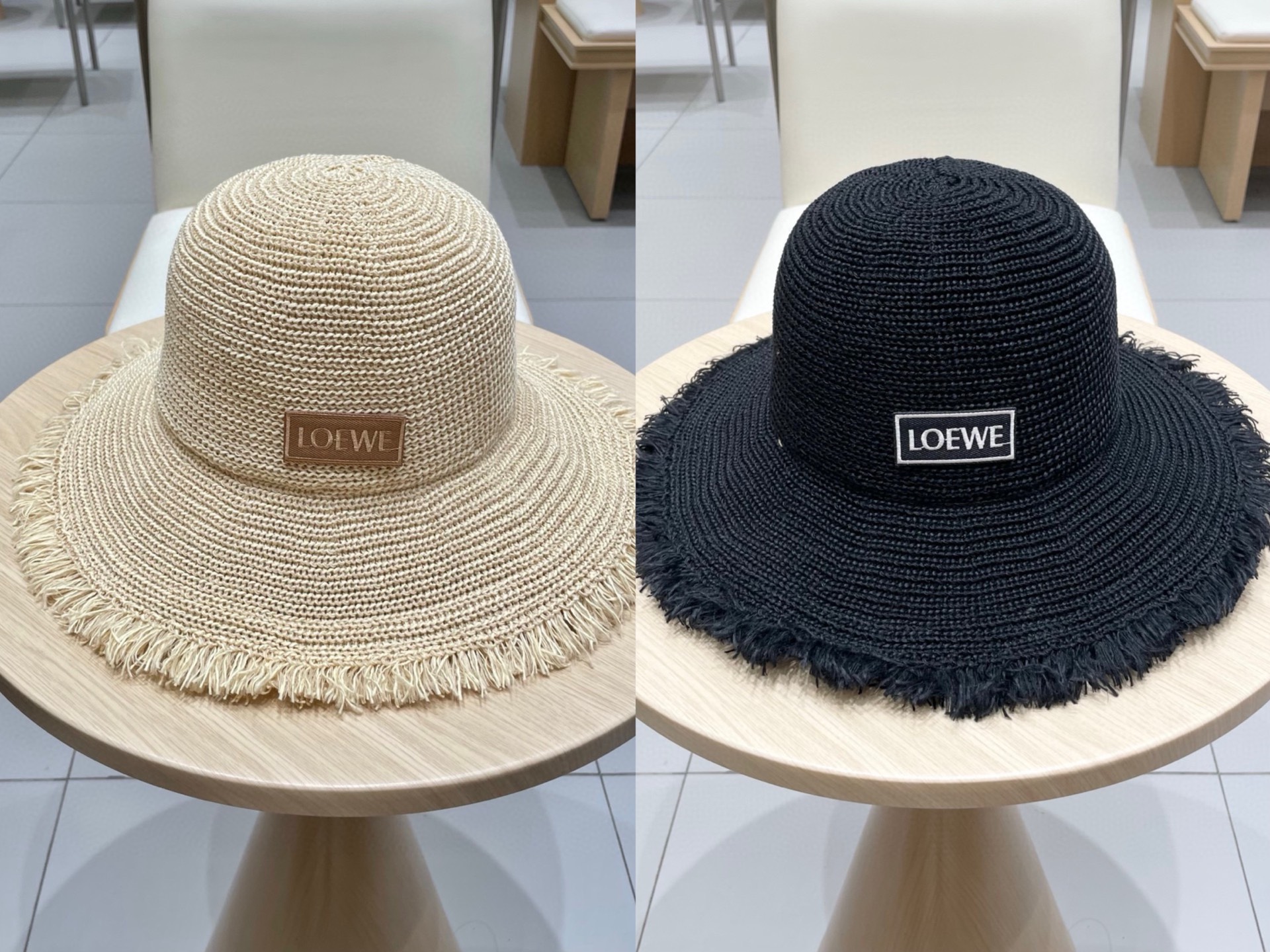   罗意威LOEWE雪梨同款毛边白色渔夫帽女春夏天遮阳防晒度假旅行沙滩帽草帽