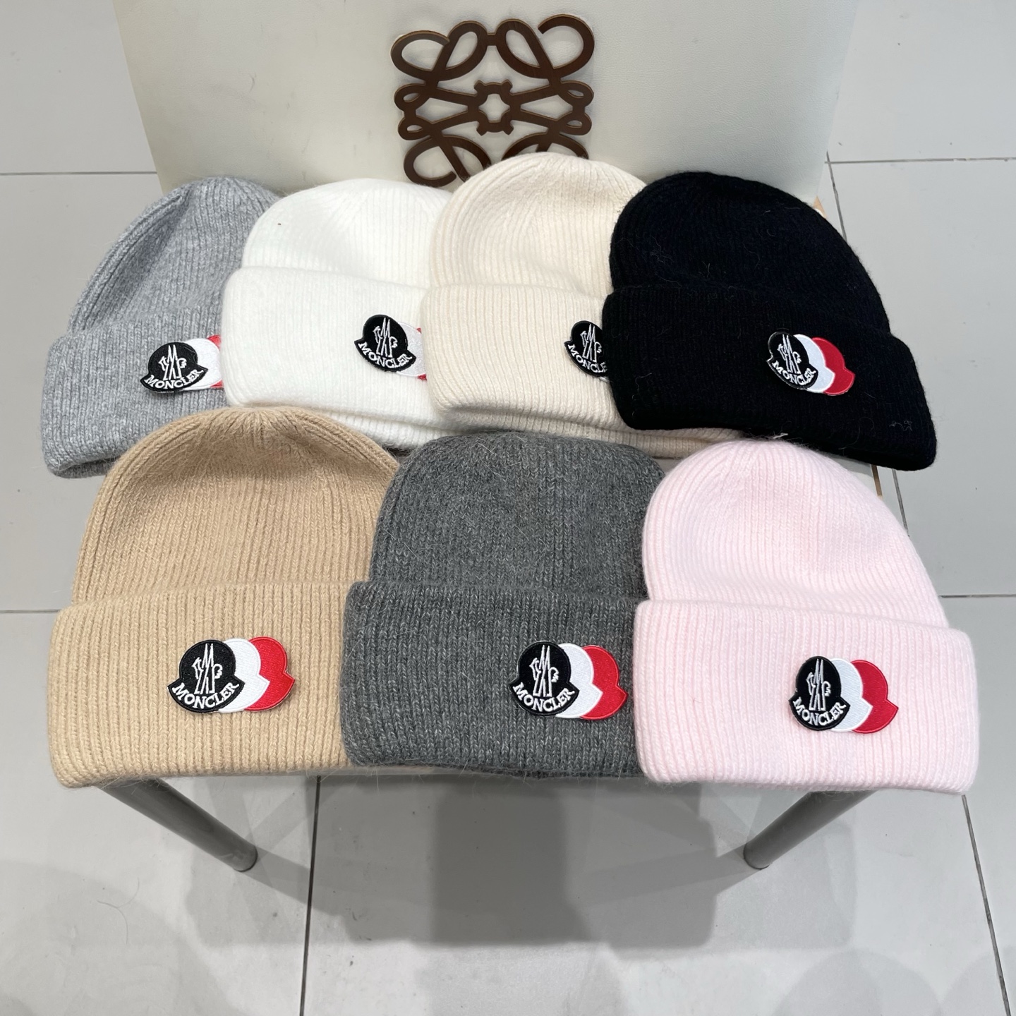  moncler 软糯安哥拉兔毛针织毛线帽女秋冬百搭显脸小玫粉色冷帽子