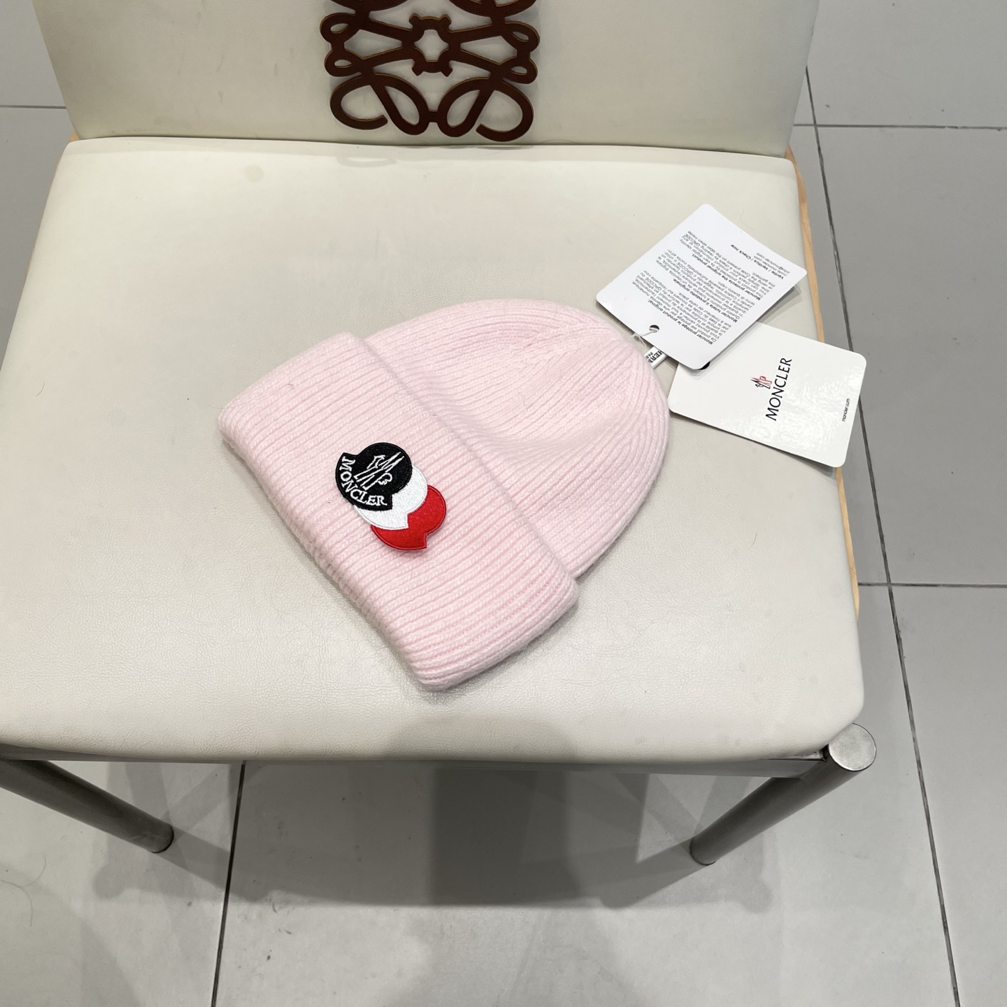  moncler 软糯安哥拉兔毛针织毛线帽女秋冬百搭显脸小玫粉色冷帽子