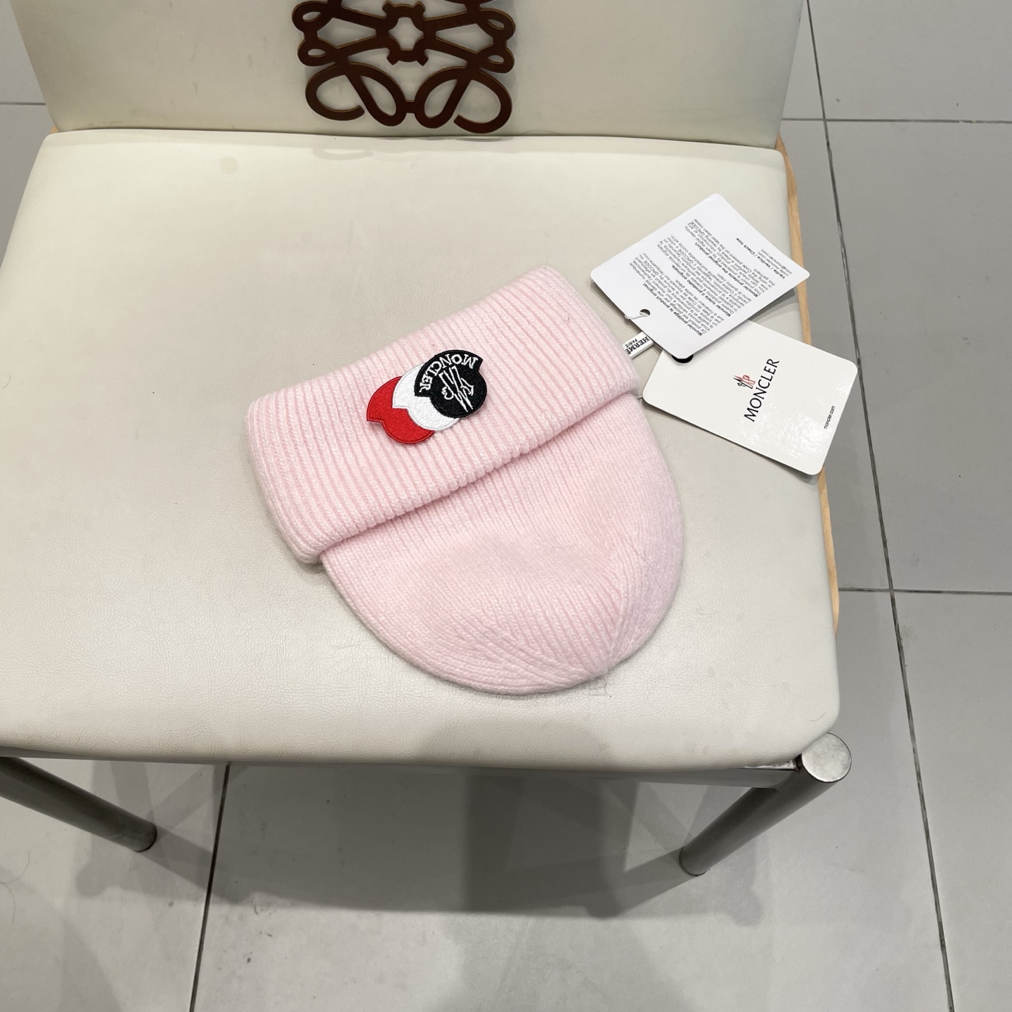  moncler 软糯安哥拉兔毛针织毛线帽女秋冬百搭显脸小玫粉色冷帽子