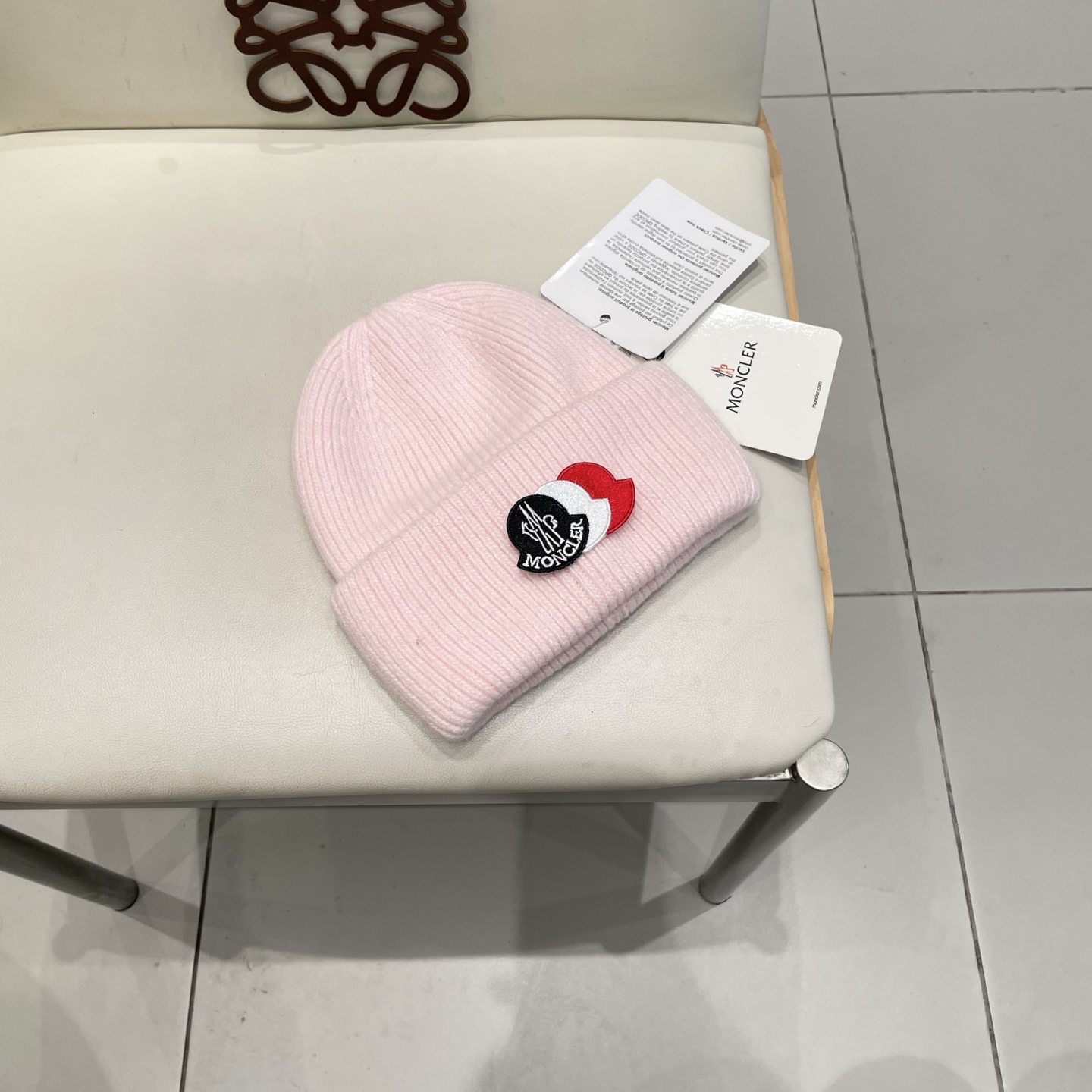  moncler 软糯安哥拉兔毛针织毛线帽女秋冬百搭显脸小玫粉色冷帽子