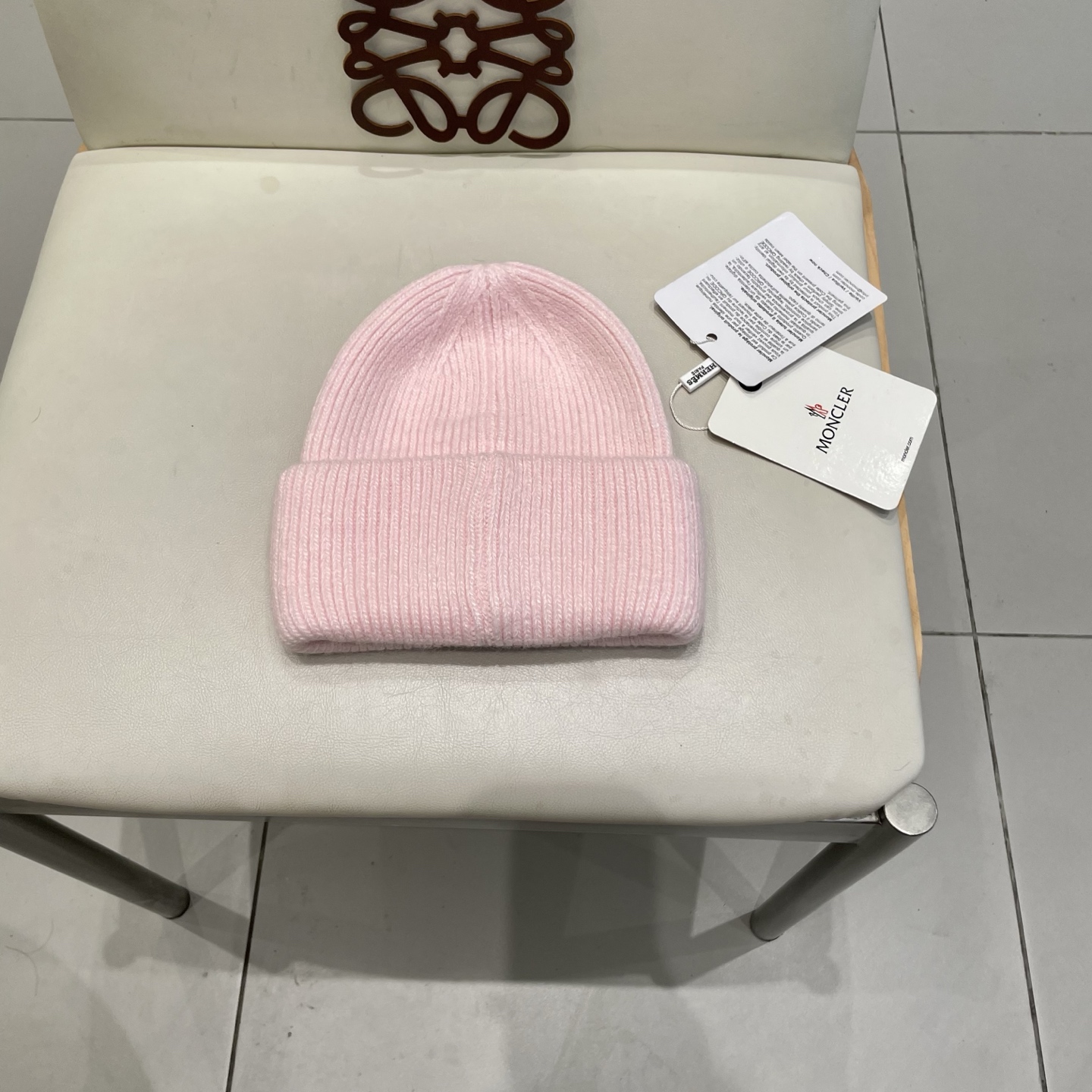  moncler 软糯安哥拉兔毛针织毛线帽女秋冬百搭显脸小玫粉色冷帽子