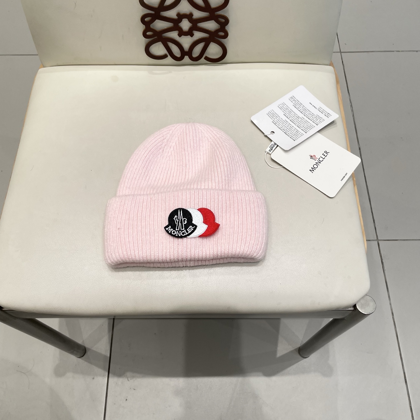  moncler 软糯安哥拉兔毛针织毛线帽女秋冬百搭显脸小玫粉色冷帽子