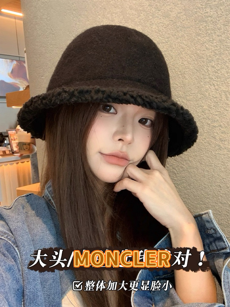    moncler新款网红渔夫帽子女秋冬季毛绒帽子可爱冬天日系护耳针织素颜保暖