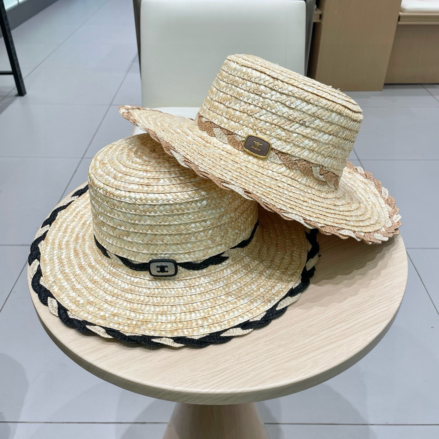  塞琳celine麦秆拼色花边草帽，头围57cm