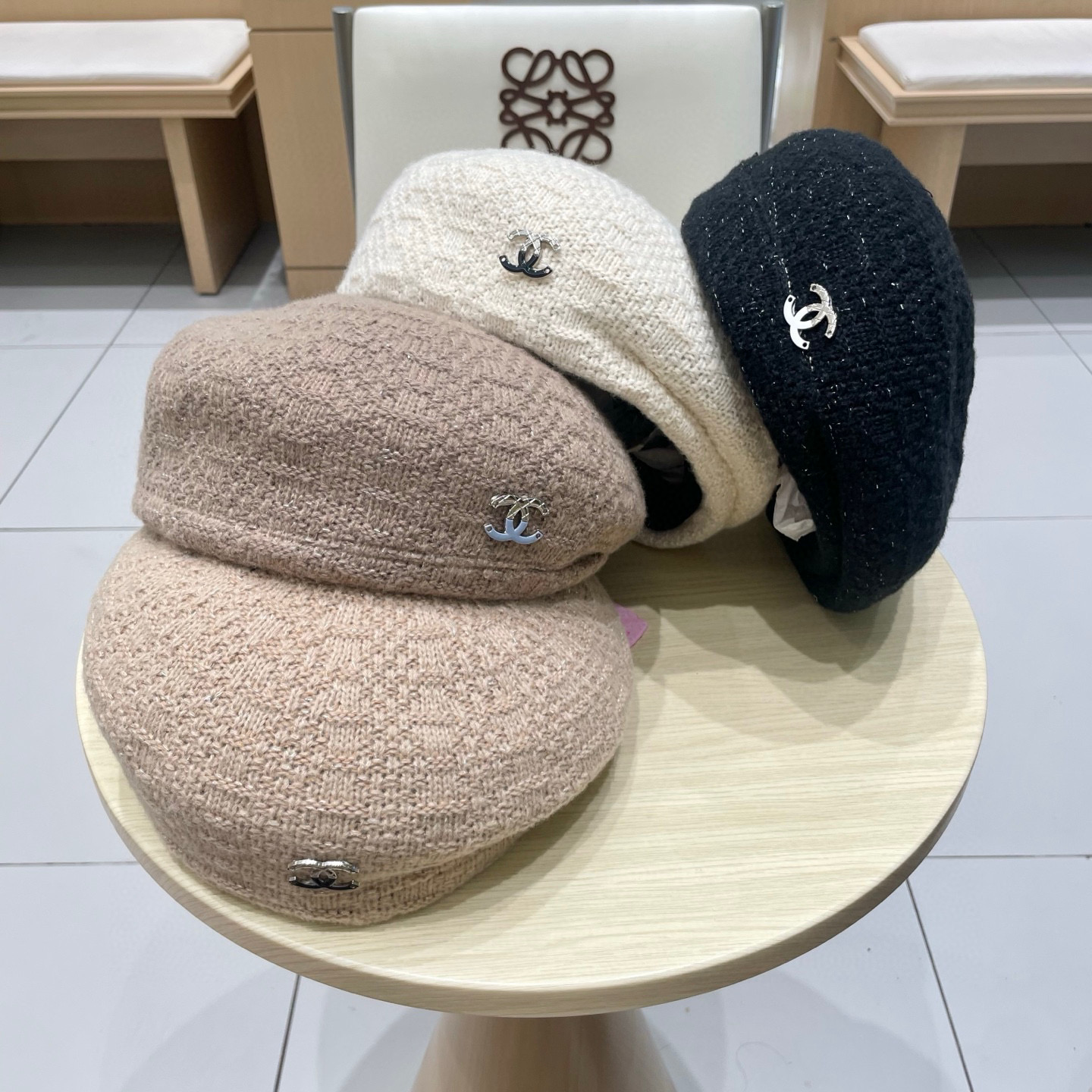  chanel香奈儿镂空针织贝雷帽女2025新款大头围显脸小百搭画家云朵帽子